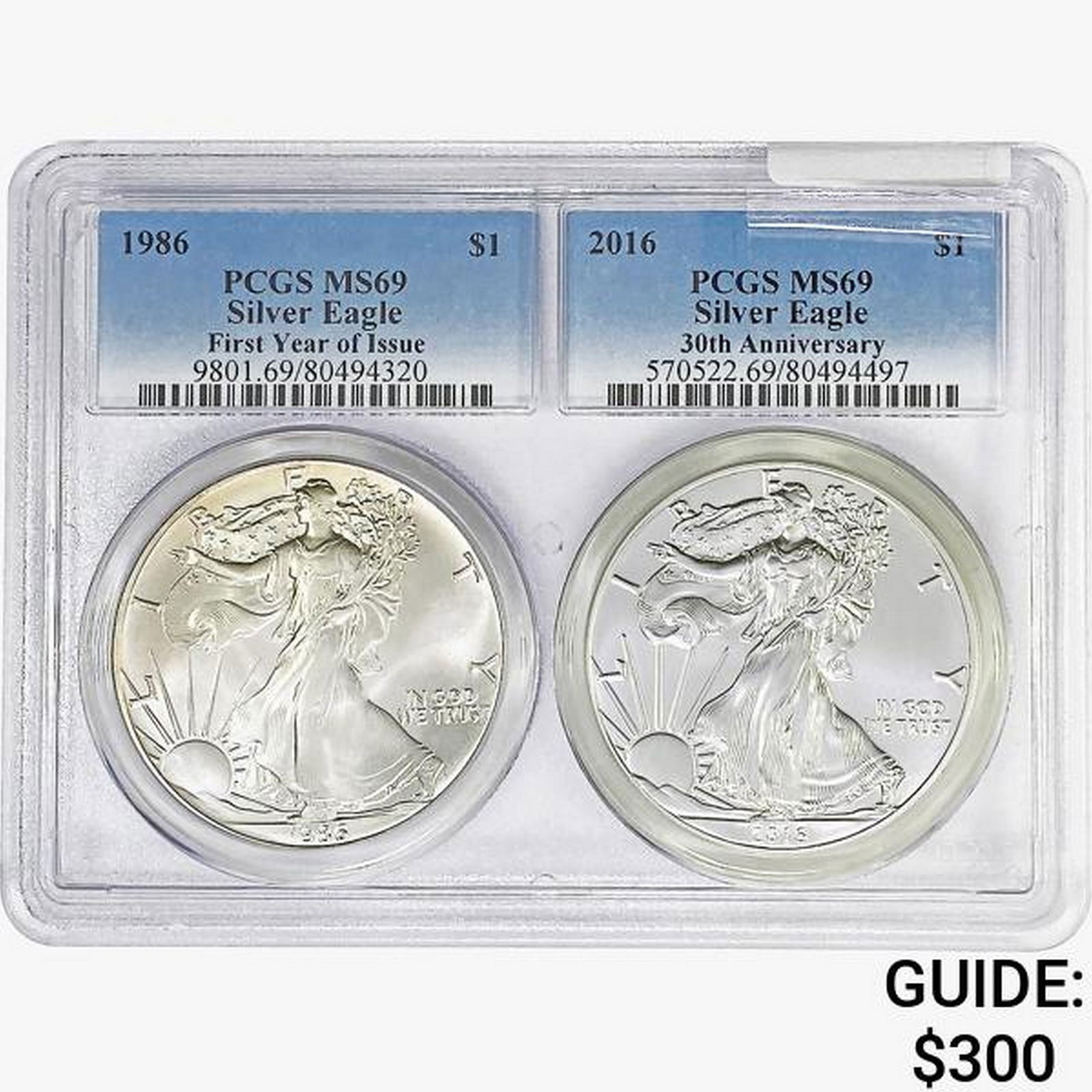 [2] 1986&2016 Silver Eagle PCGS MS69 (1 of 2)