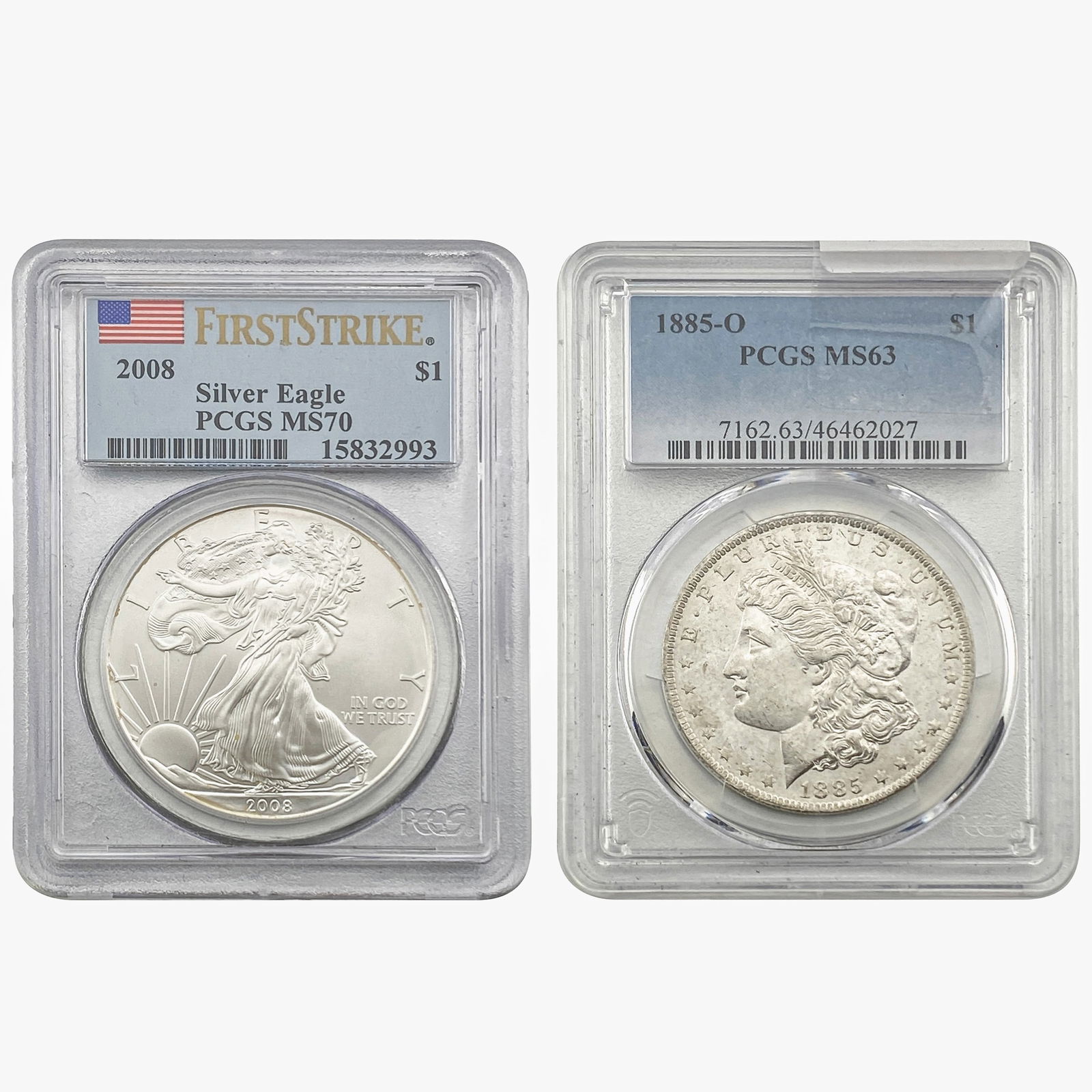 [2]1885-O & 2008 Morgan Dollar/Silver Eagle PCGS (1 of 5)