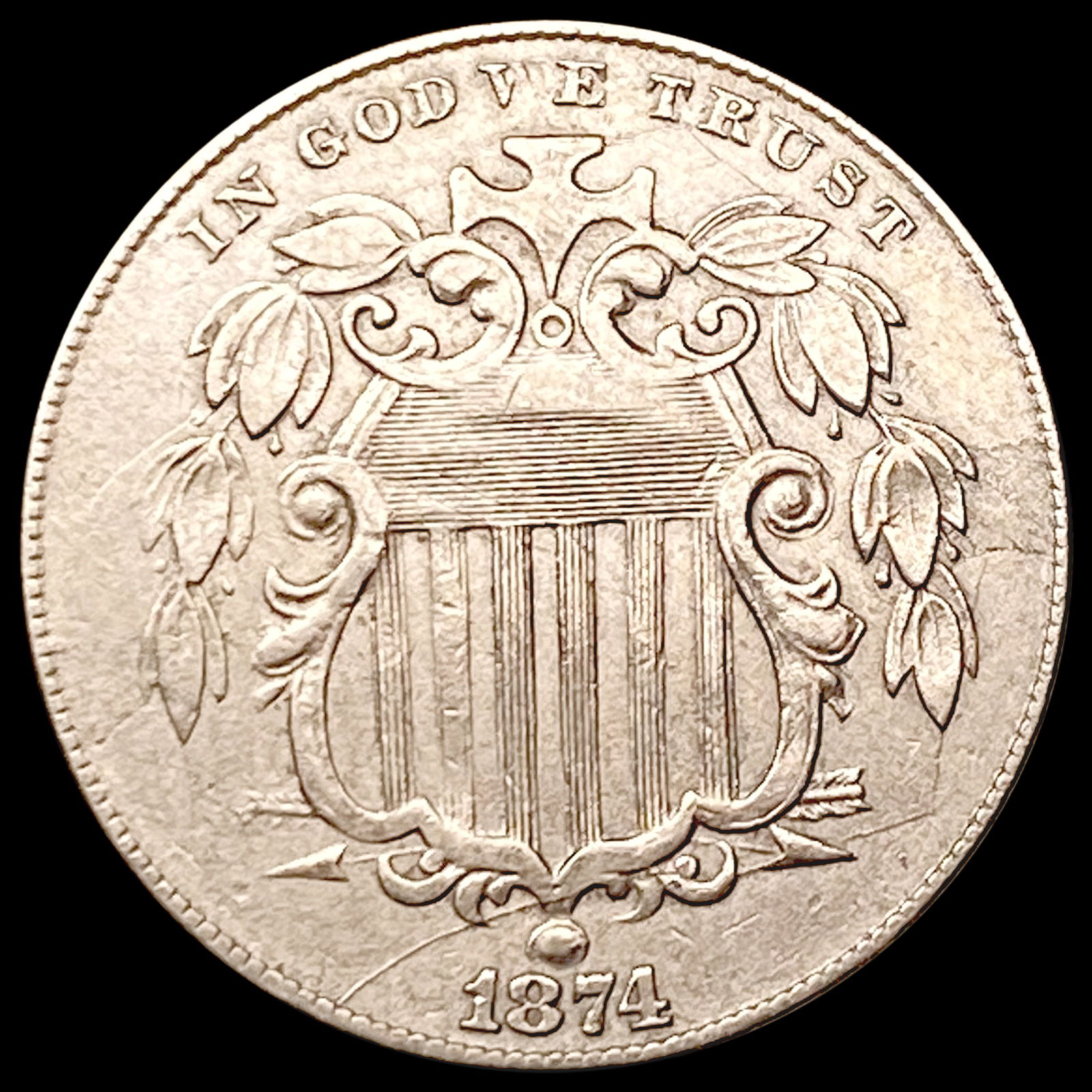1874 Shield Nickel CLOSELY UNCIRCULATED (1 of 2)