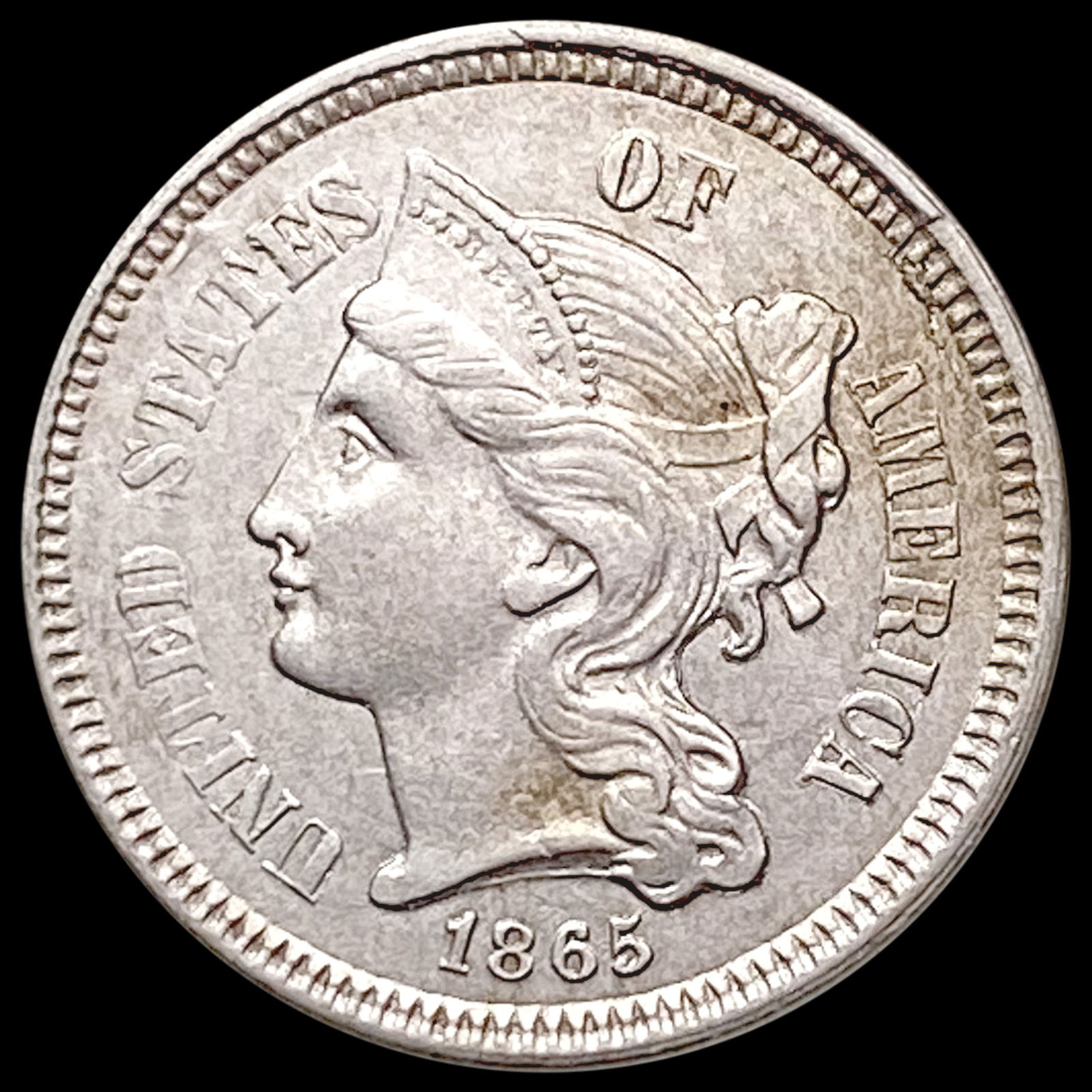 1865 Nickel Three Cent CLOSELY UNCIRCULATED (1 of 2)