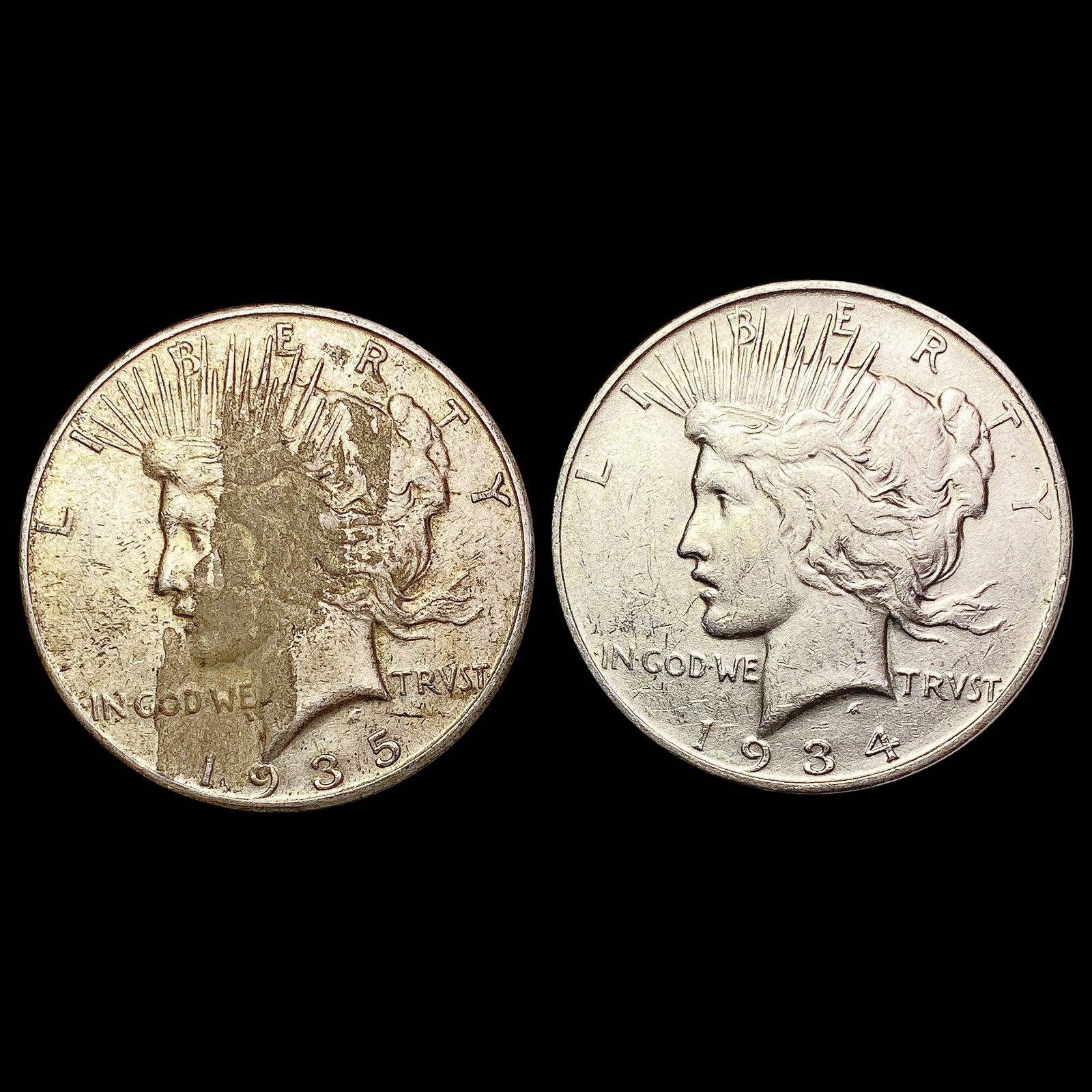 1934-1935 [2] Silver Peace Dollar HIGH GRADE (1 of 2)