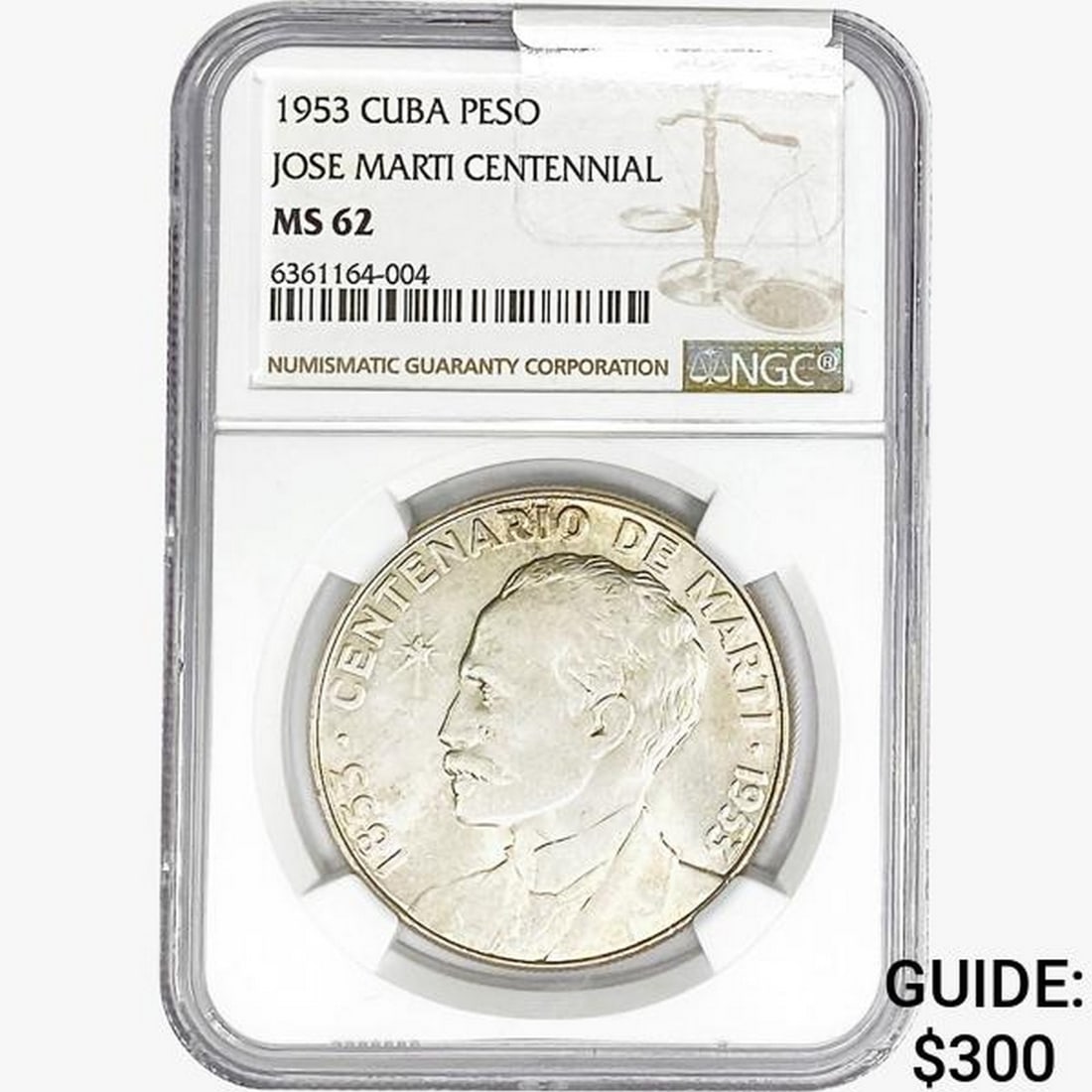 1953 Cuba Peso Jose Marti Centennial NGC MS62 (1 of 2)