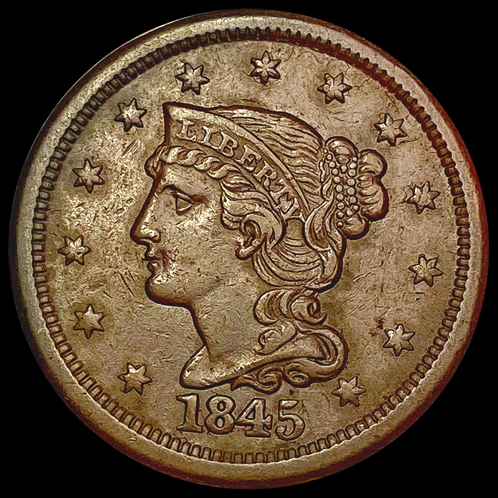 1845 Braided Hair Large Cent CLOSELY UNCIRCULATED (1 of 2)