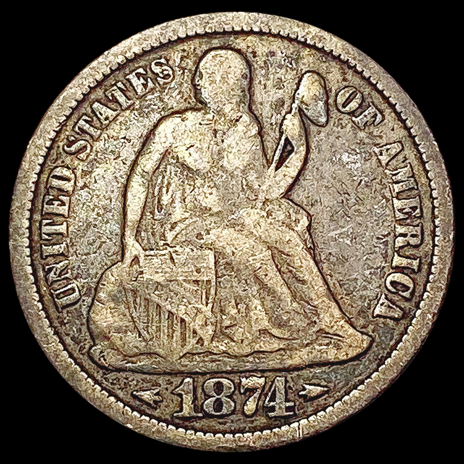 1874 Arrows Seated Liberty Dime NICELY CIRCULATED (1 of 2)