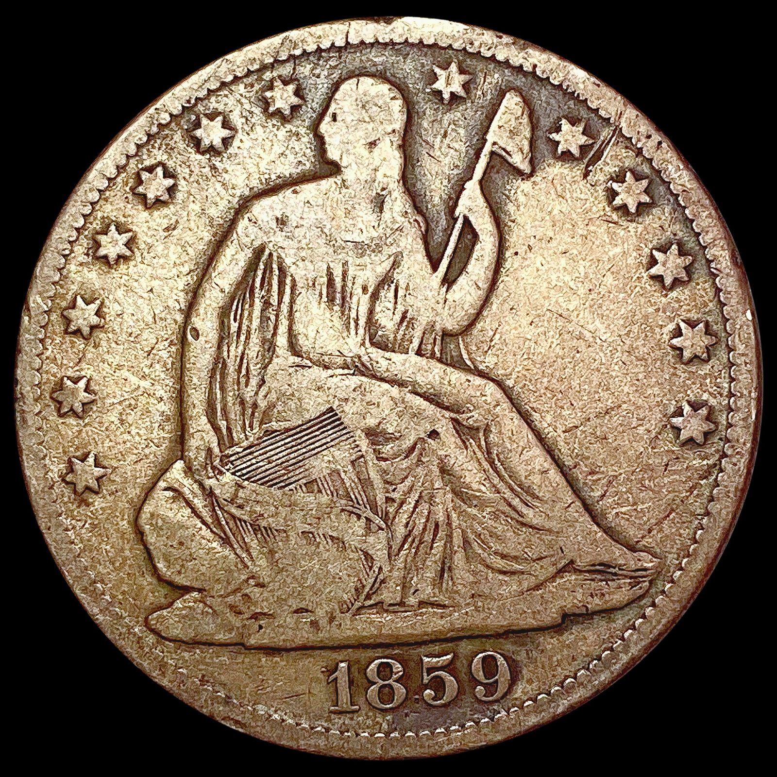1859-O Seated Liberty Half Dollar NICELY CIRCULATED (1 of 2)