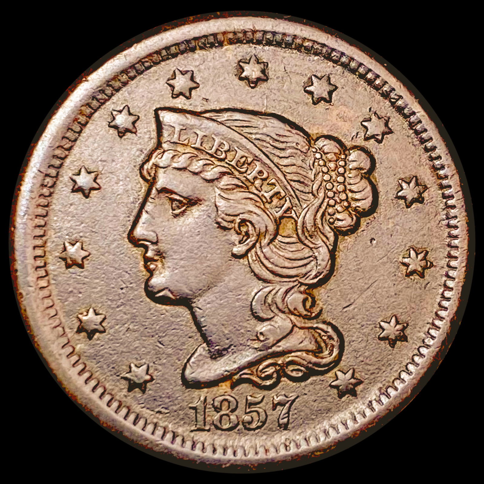 1857 Braided Hair Large Cent CLOSELY UNCIRCULATED (1 of 2)