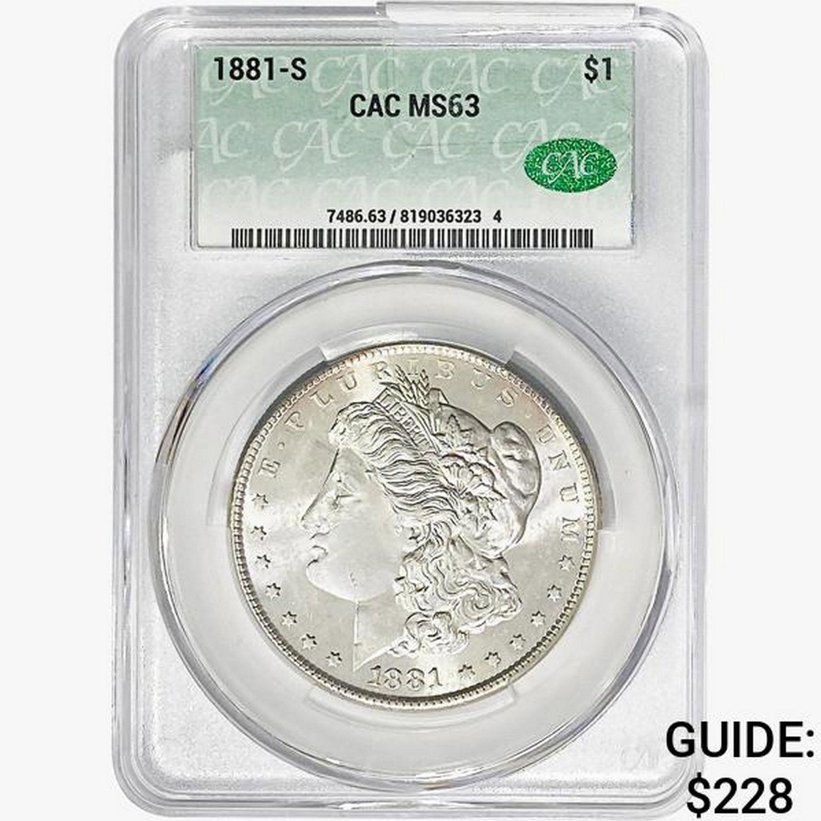1881-S CAC Morgan Silver Dollar CAC MS63: 1881-S CAC Morgan Silver Dollar CAC MS63