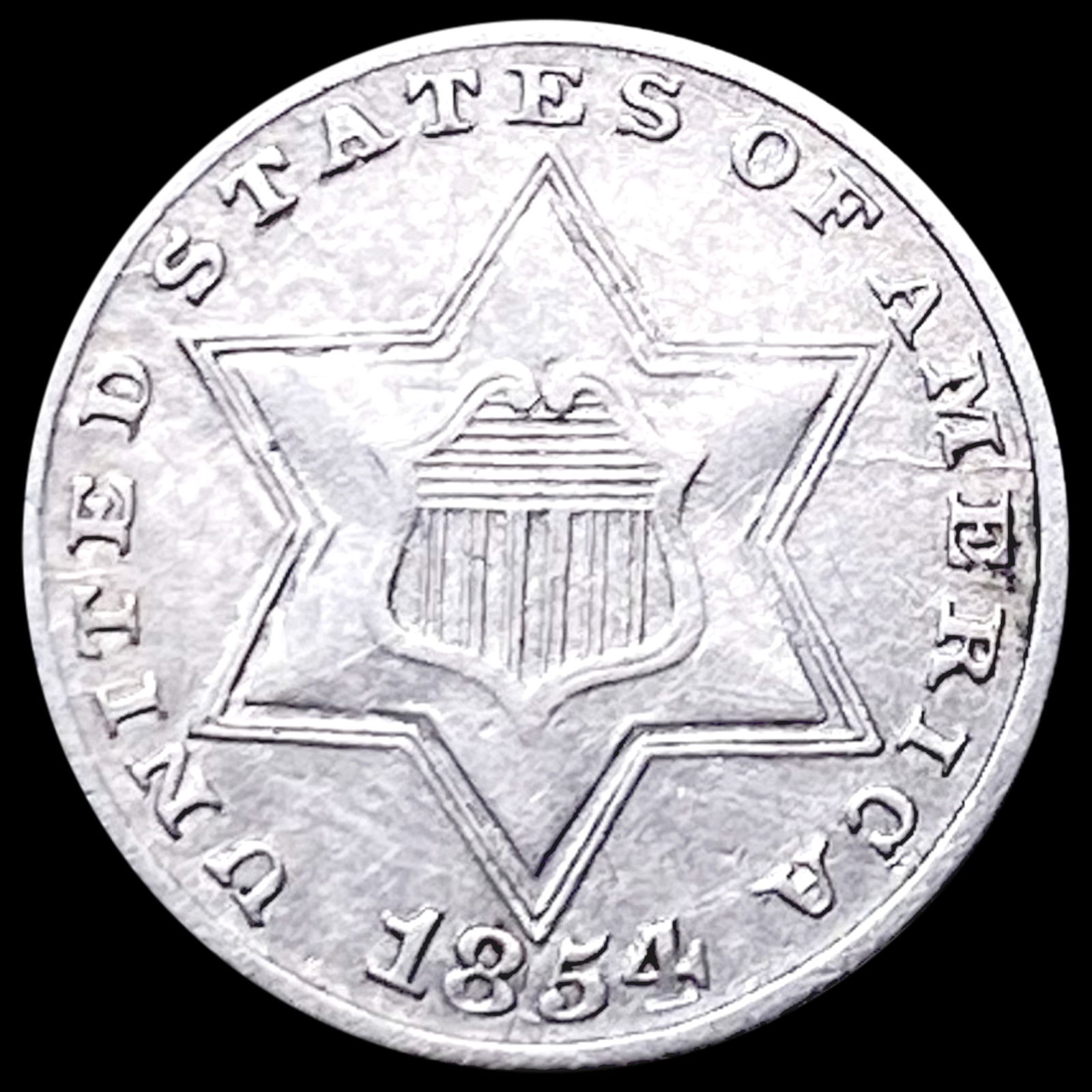 1854 Silver Three Cent CLOSELY UNCIRCULATED (1 of 2)