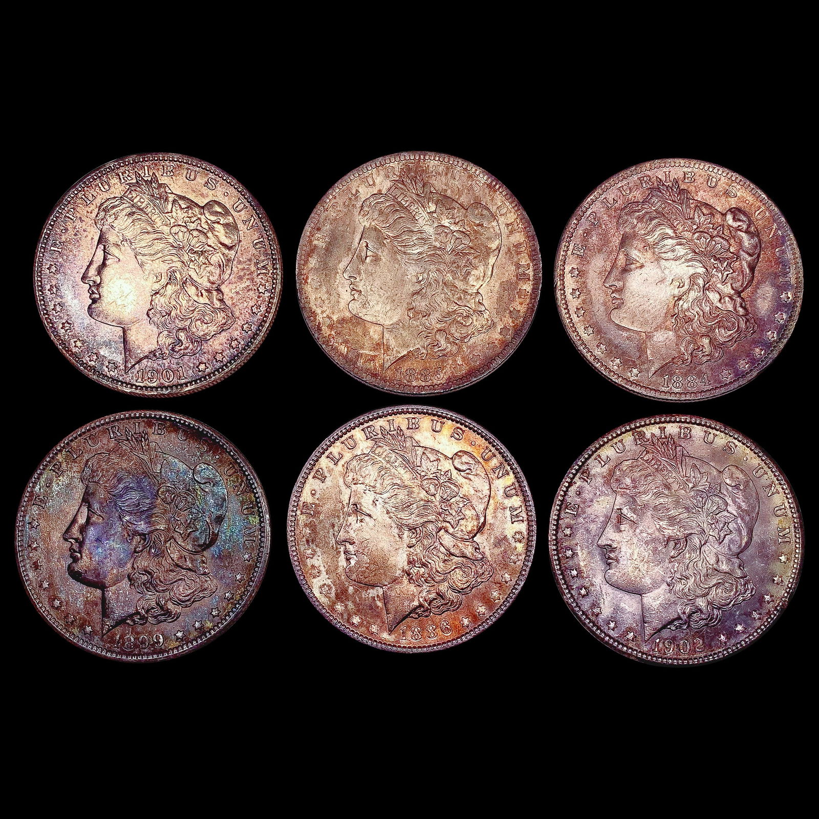 1884-1902 Toned Morgan Silver Dollar Lot [6 Coins] UNCIRCULATED (1 of 2)