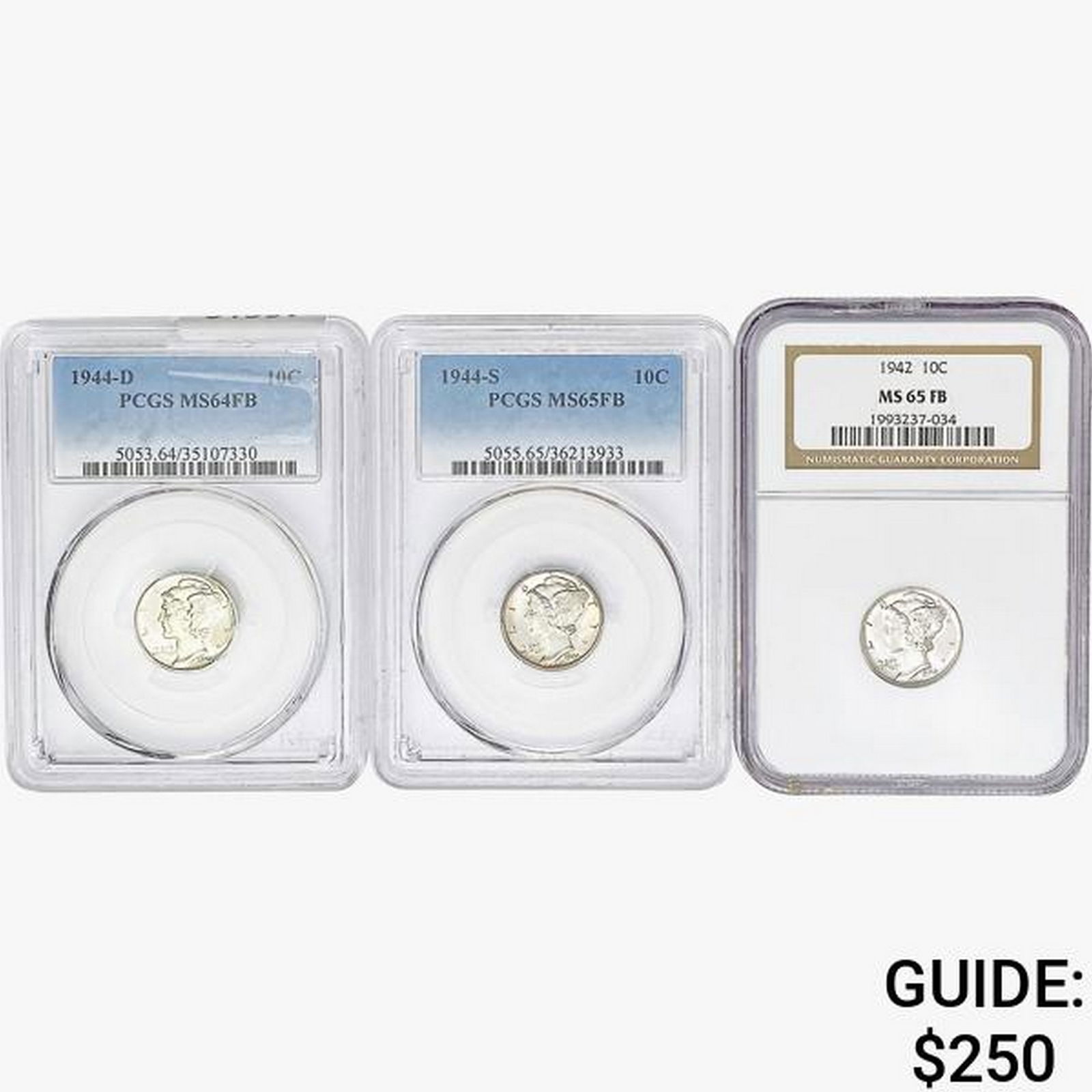 [3] 1942&1944 Mercury Silver Dime NGC/PCGS MS FB (1 of 2)