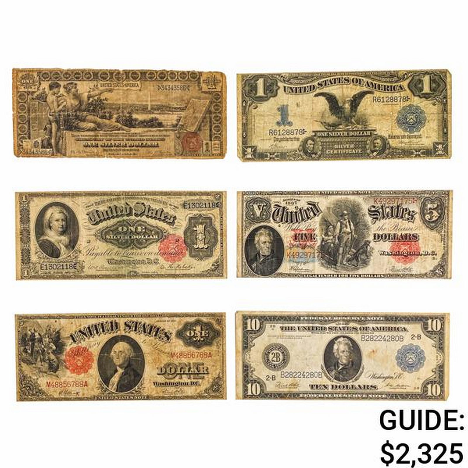 LOT OF 6 MIXED LARGE SIZE CURRENCY NOTES 1896-1917 (1 of 2)