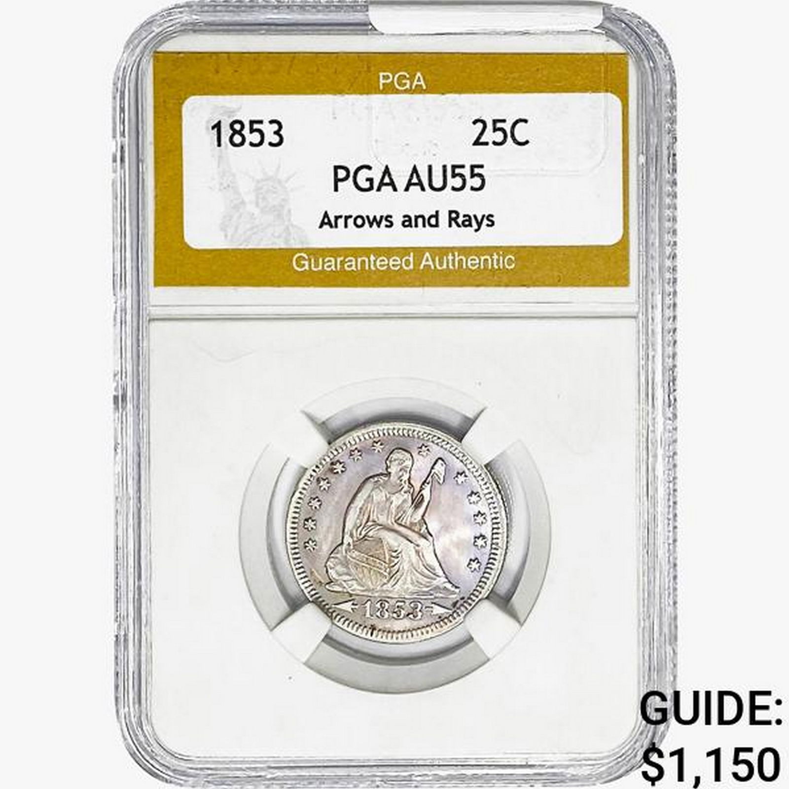 1853 Arrow Seated Liberty Quarter PGA AU55 (1 of 2)