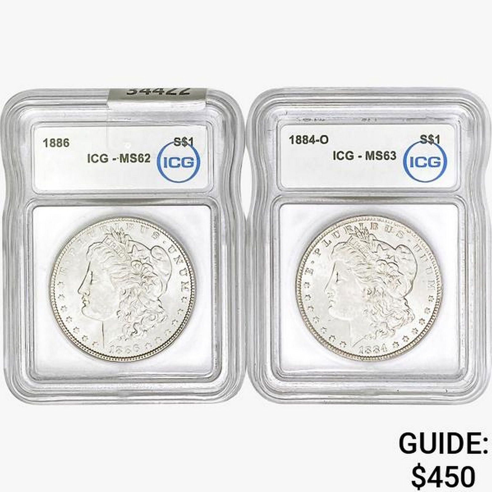 [2]1884-1886 Morgan Silver Dollar ICG MS62-63 (1 of 2)