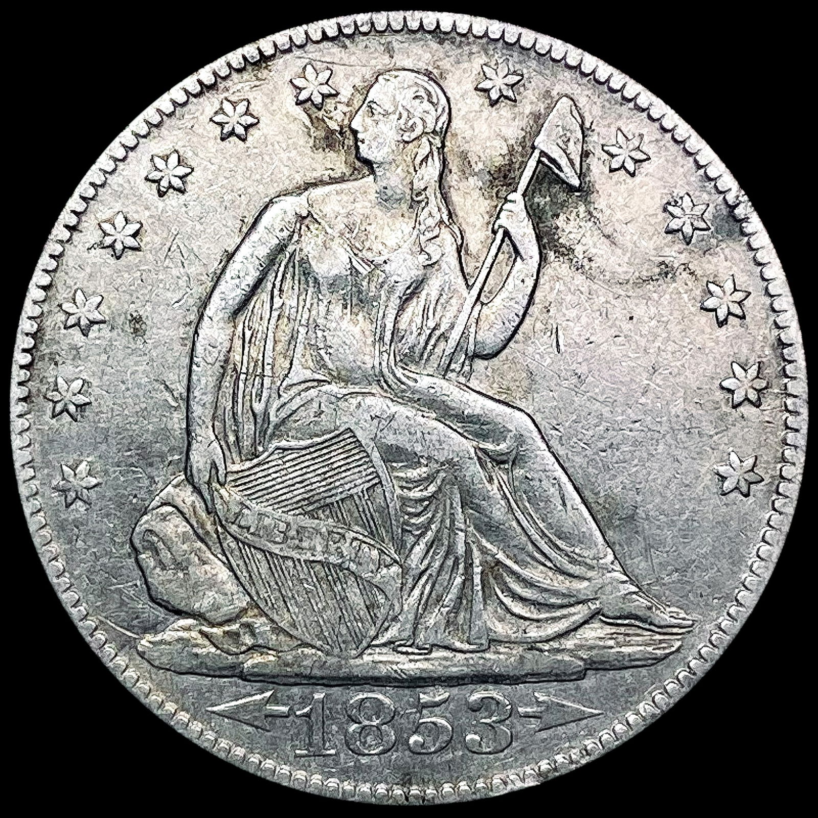 1853-O Arws & Rays Seated Liberty Half Dollar NEARLY UNCIRCULATED (1 of 2)