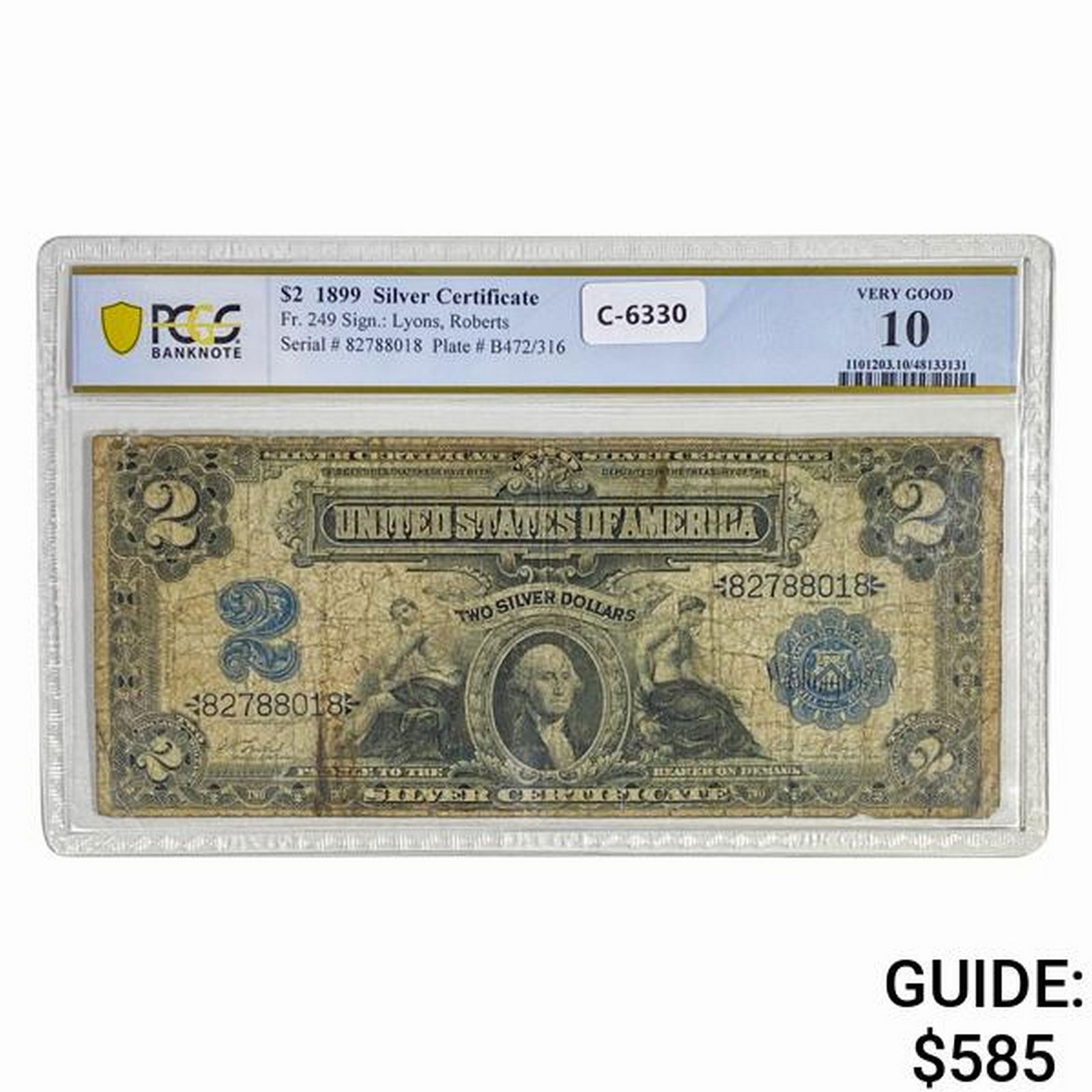 1899 $2 MINI PORTHOLE SILVER CERT. PCGS VG-10 (1 of 2)