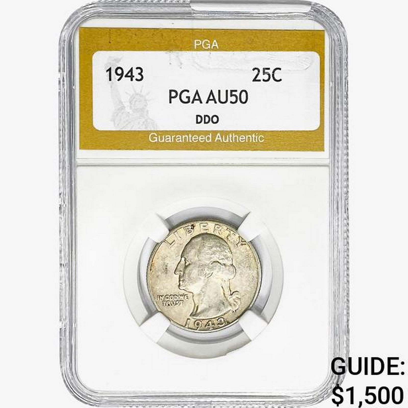 1943 Washington Silver Quarter PGA AU50 DDO (1 of 2)