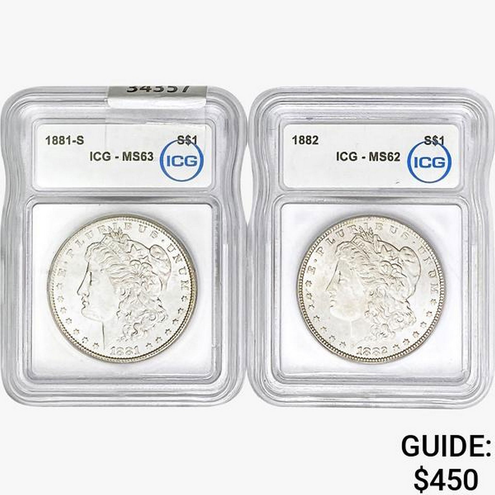 [2]1881-1882 Morgan Silver Dollar ICG MS62-63 (1 of 2)