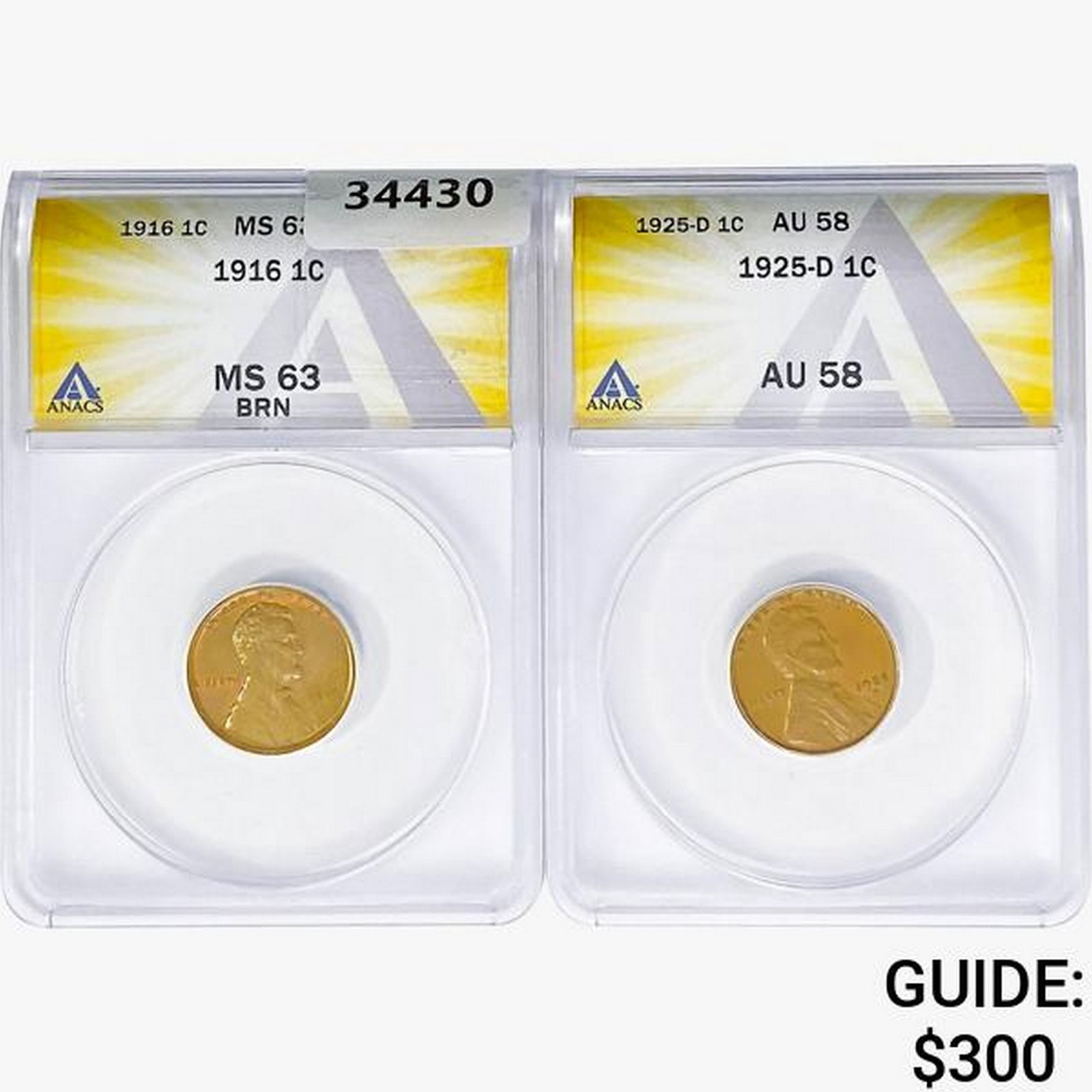 [2]1916 & 1925 Wheat Cent ANACS AU/MS58-63 (1 of 2)