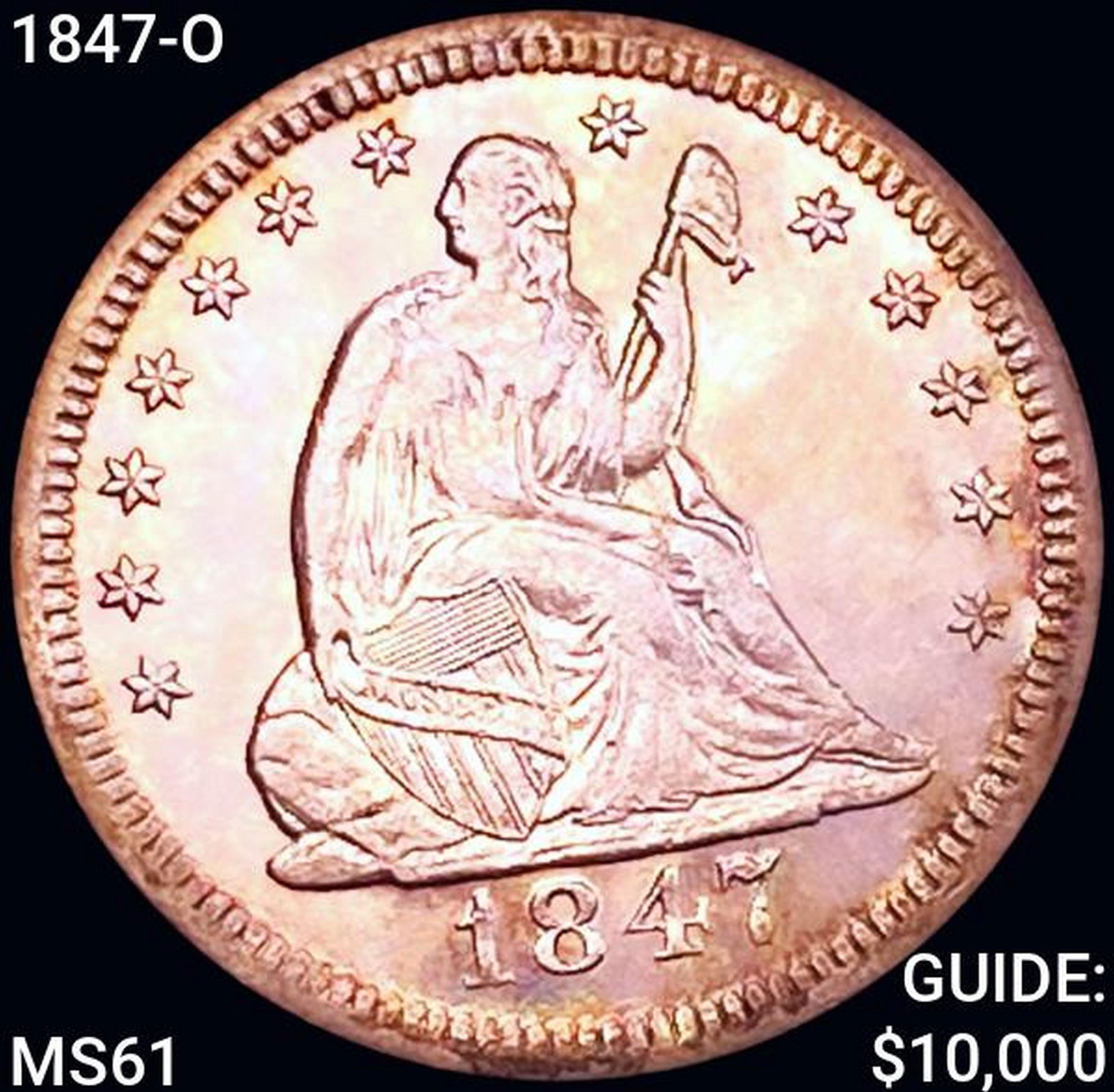 1847-O Seated Liberty Quarter UNCIRCULATED (1 of 2)