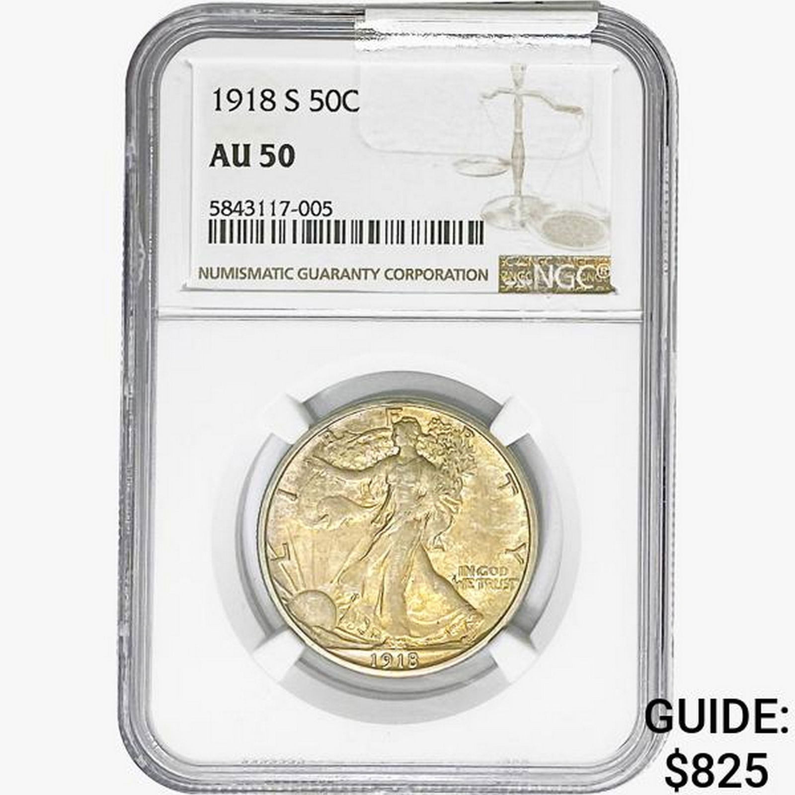 1918-S Walking Liberty Half Dollar NGC AU50 (1 of 2)