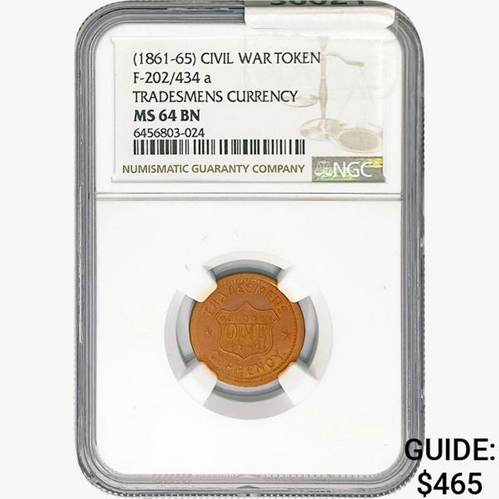 1861-65 Tradesmen Civil War Token NGC MS64 BN (1 of 2)