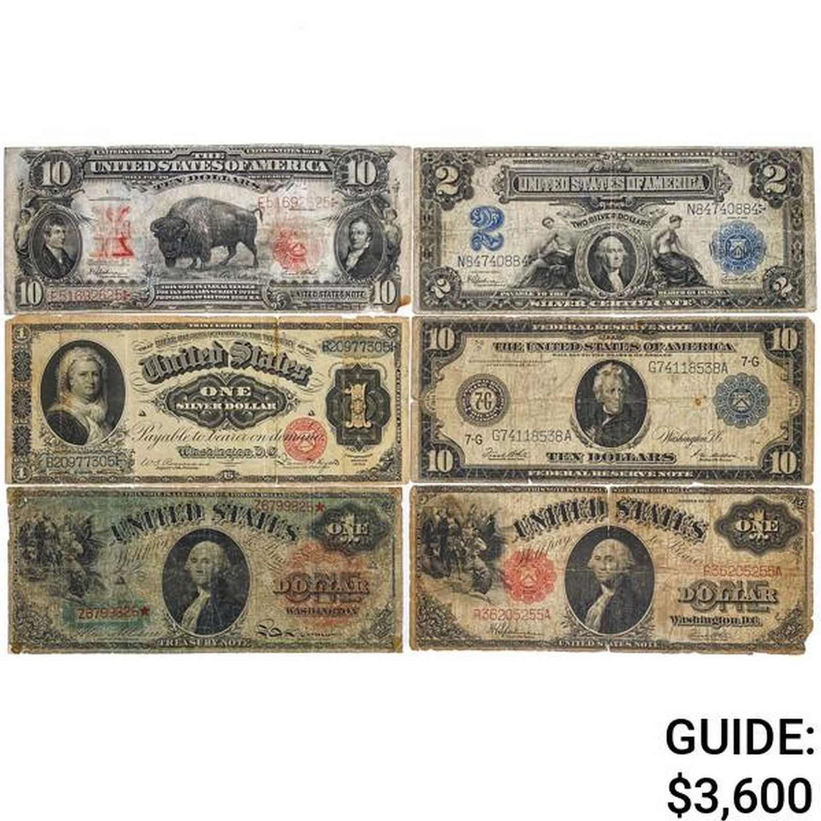 LOT OF 6 MIXED LARGE SIZE CURRENCY NOTES 1869-1917 (1 of 2)