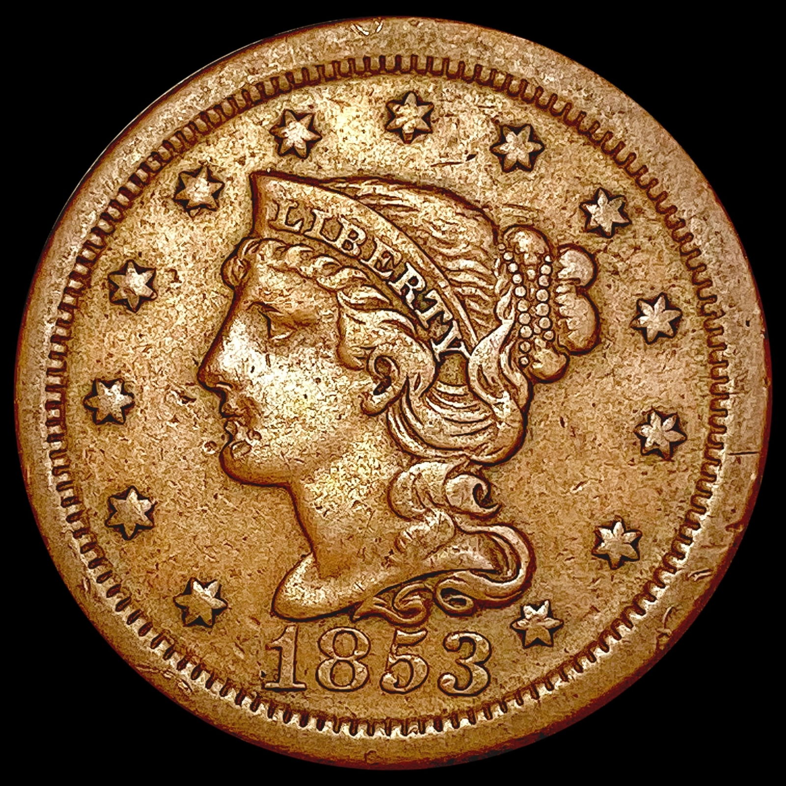 1853 Braided Hair Large Cent CLOSELY UNCIRCULATED (1 of 2)