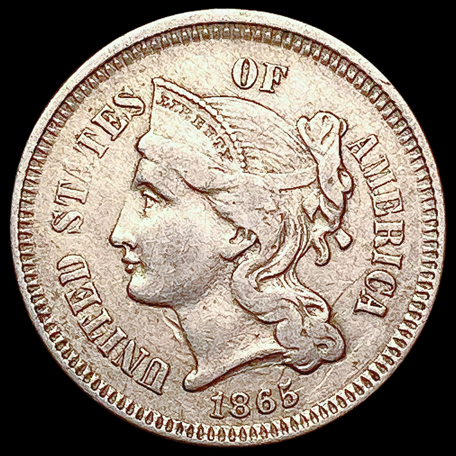 1865 Nickel Three Cent CLOSELY UNCIRCULATED (1 of 2)