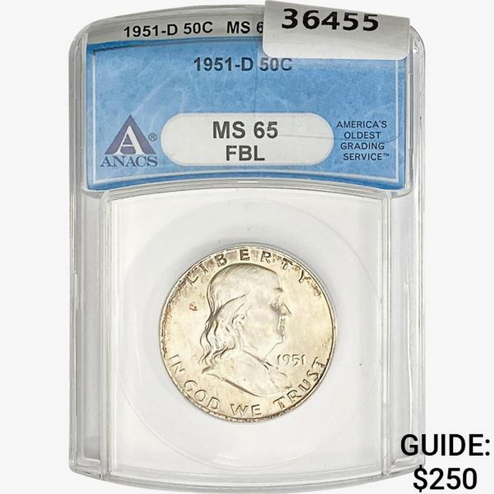 1951-D Franklin Half Dollar ANACS MS65 FBL (1 of 2)