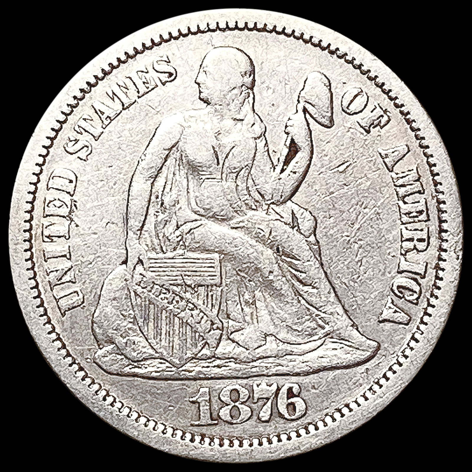1876-CC Seated Liberty Dime NEARLY UNCIRCULATED (1 of 2)