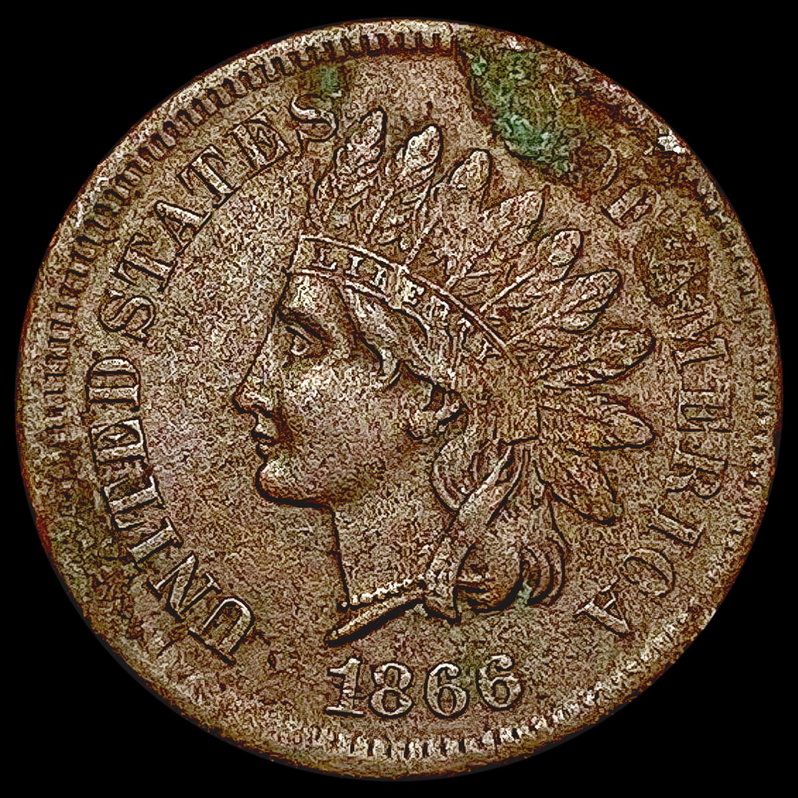 1866 Corroded Indian Head Cent NEARLY UNCIRCULATED (1 of 2)
