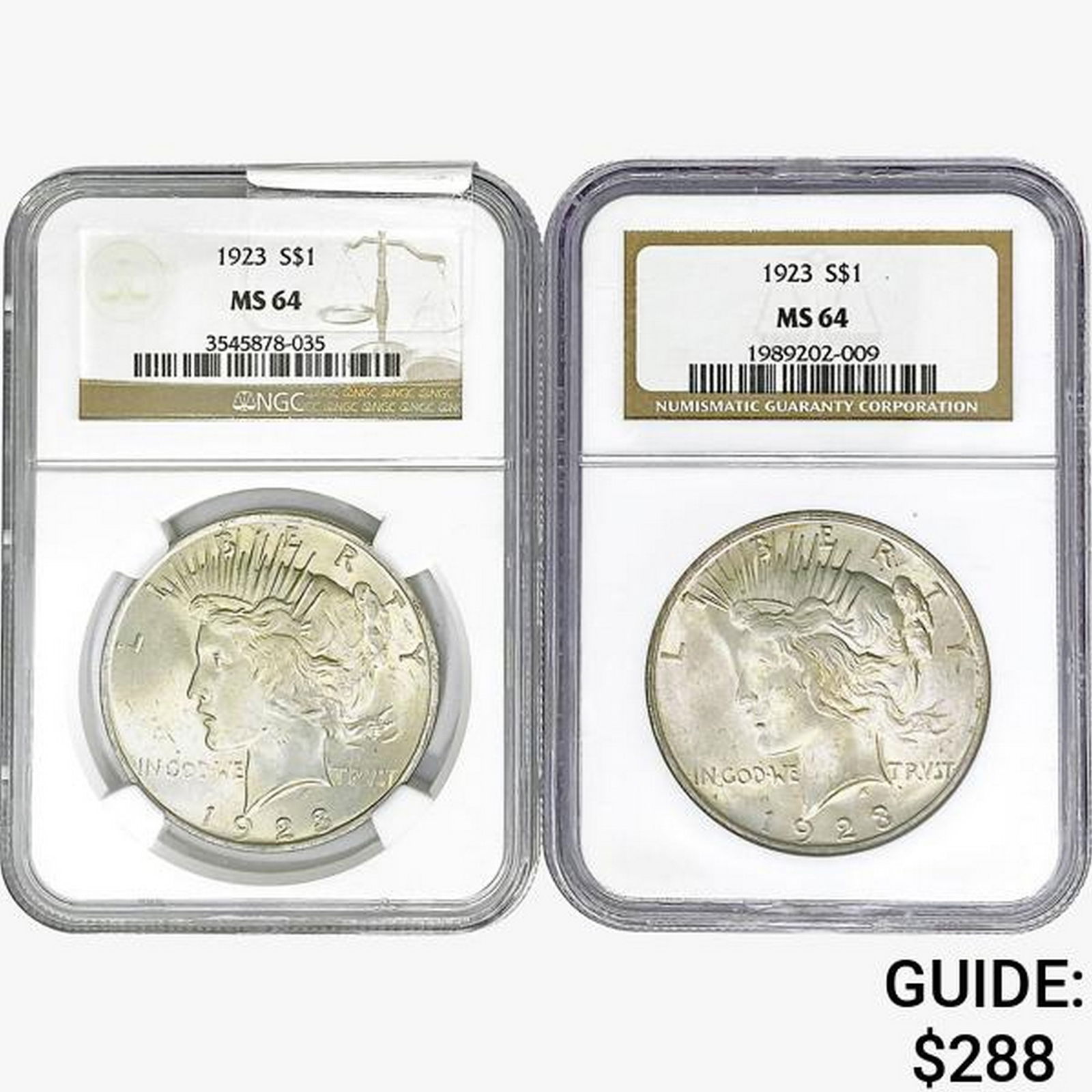 [2] 1923 Silver Peace Dollar NGC MS64 (1 of 2)