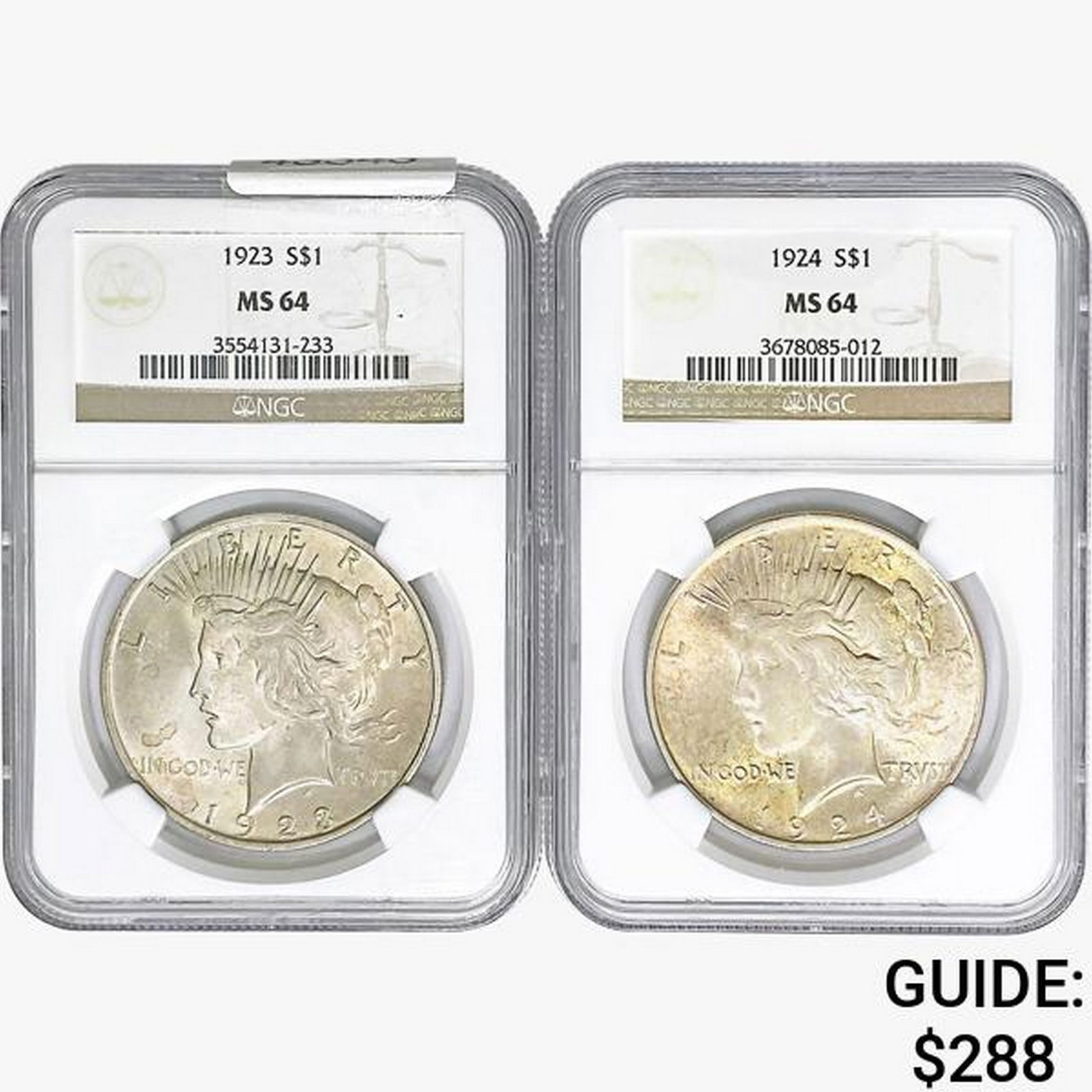 [2] 1923-1924 Silver Peace Dollar NGC MS64 (1 of 2)