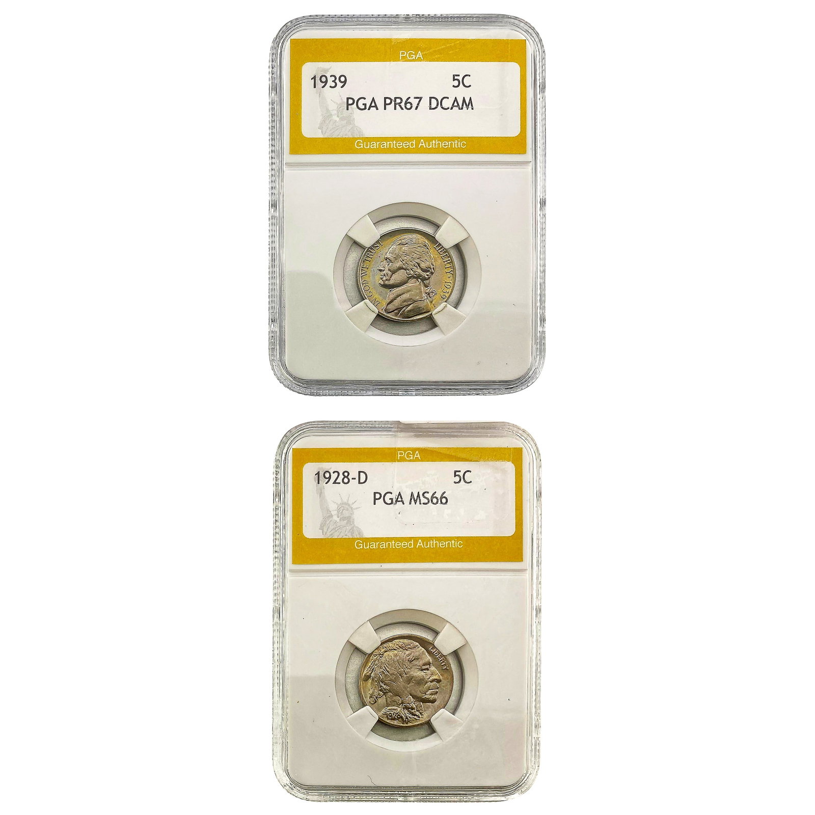[2]1928-D & 1939 Buffalo/Jefferson Nickels PGA: [2]1928-D & 1939 Buffalo/Jefferson Nickels PGA