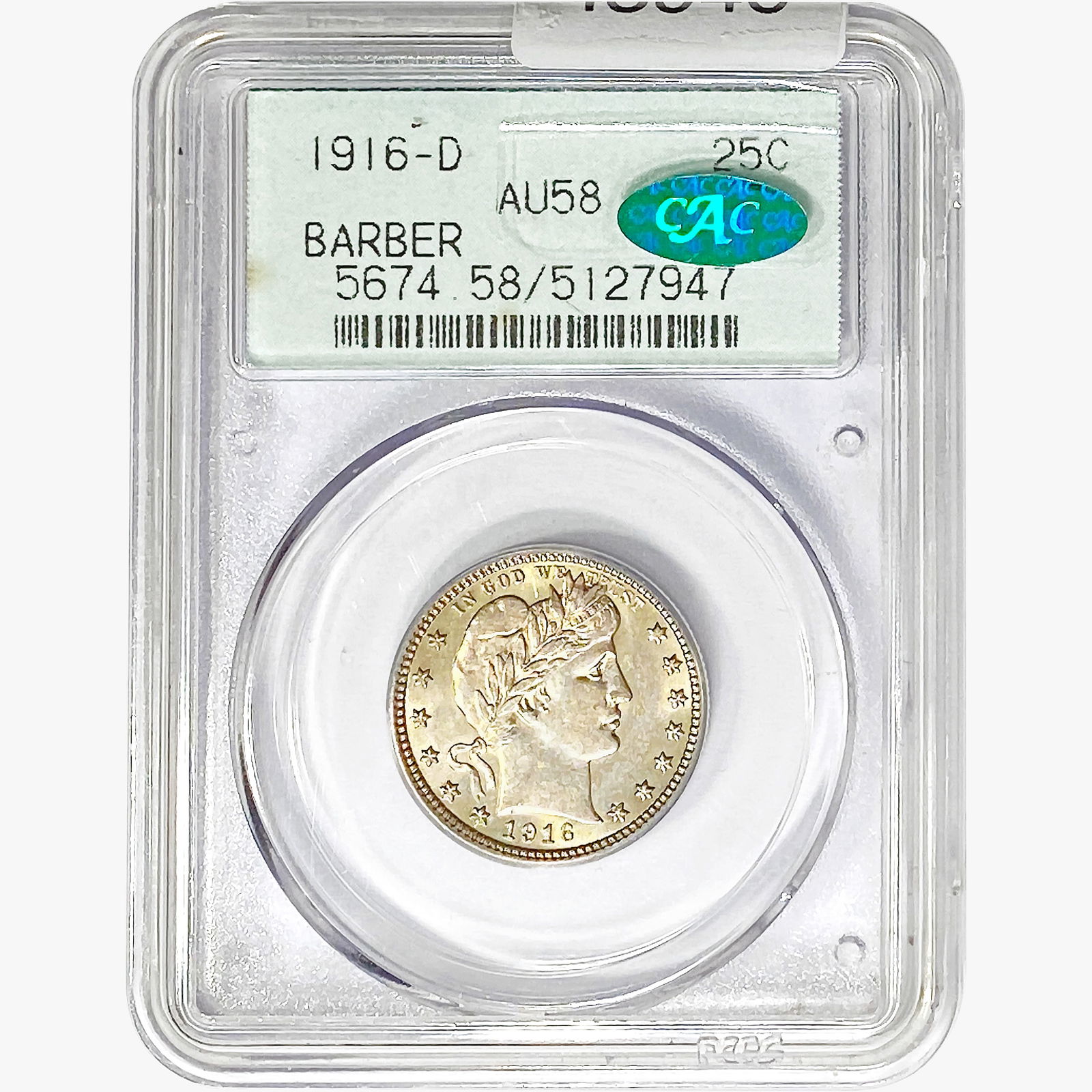 1916-D CAC Barber Quarter PCGS AU58 (1 of 2)