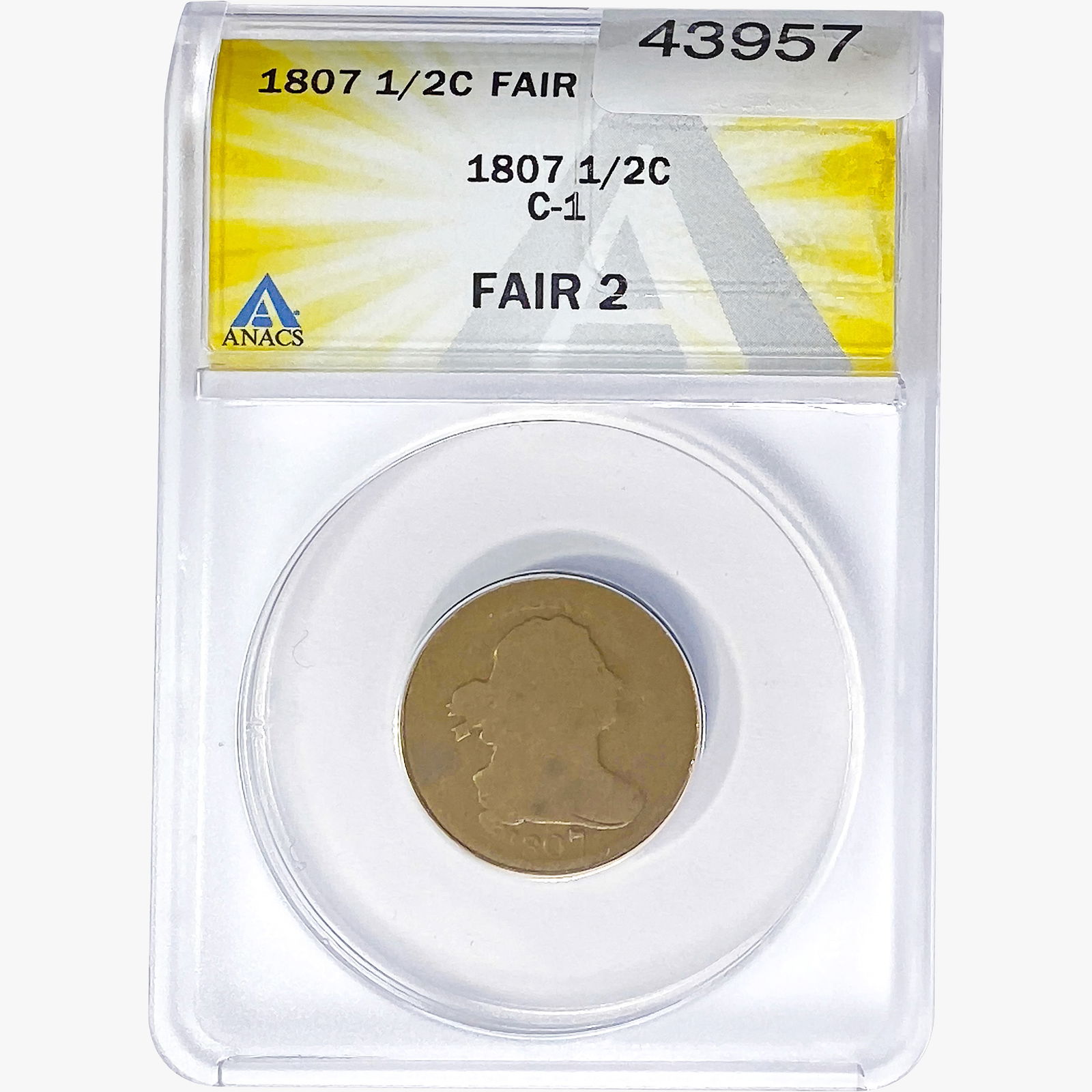 1807 Draped Bust Half Cent ANACS F2 C-1 (1 of 2)