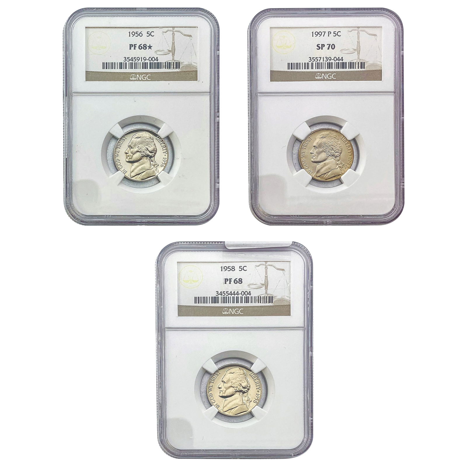 1955-1997 FALSE NGC SP/PF68/70 Gem Proof Jefferson Nickel Lot [3 Coins] (1 of 7)
