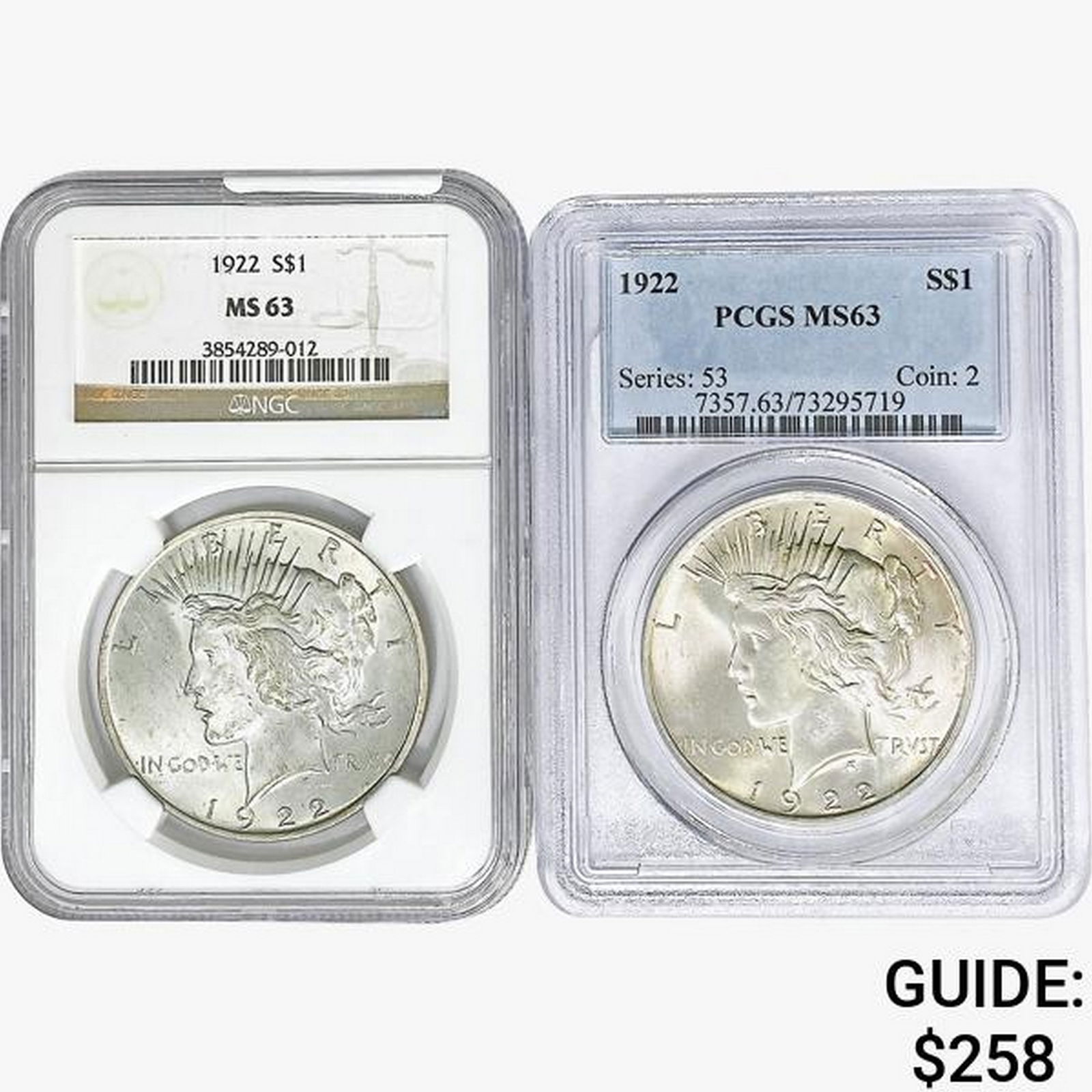[2] 1922 Silver Peace Dollar NGC/PCGS MS63 (1 of 2)