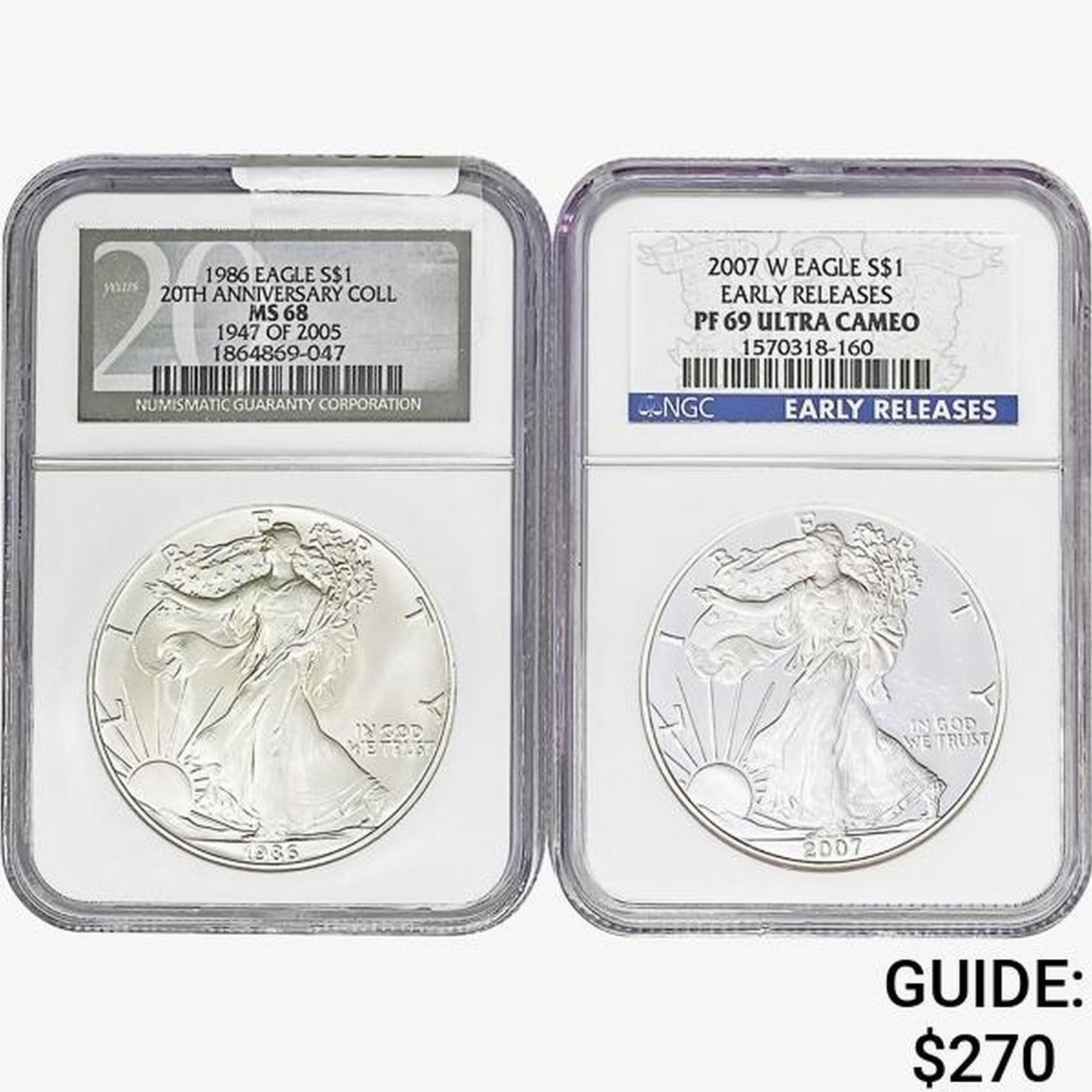 [2] 1986-2007 Silver Eagle NGC MS/PF68/69 ULTRA CAMEO (1 of 2)