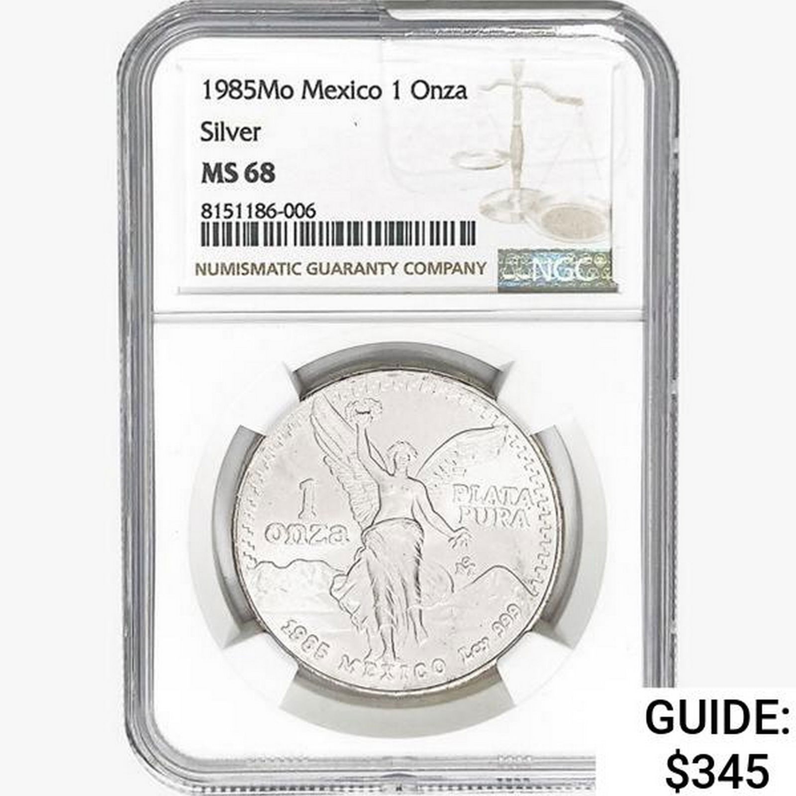 1985Mo 1oz. Silver Mexicanos Onza NGC MS68 (1 of 2)
