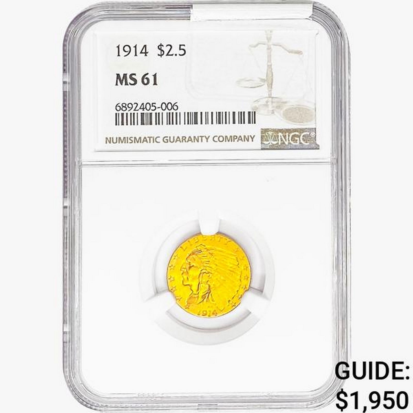 1914 $2.50 Gold Quarter Eagle NGC MS61 (1 of 2)