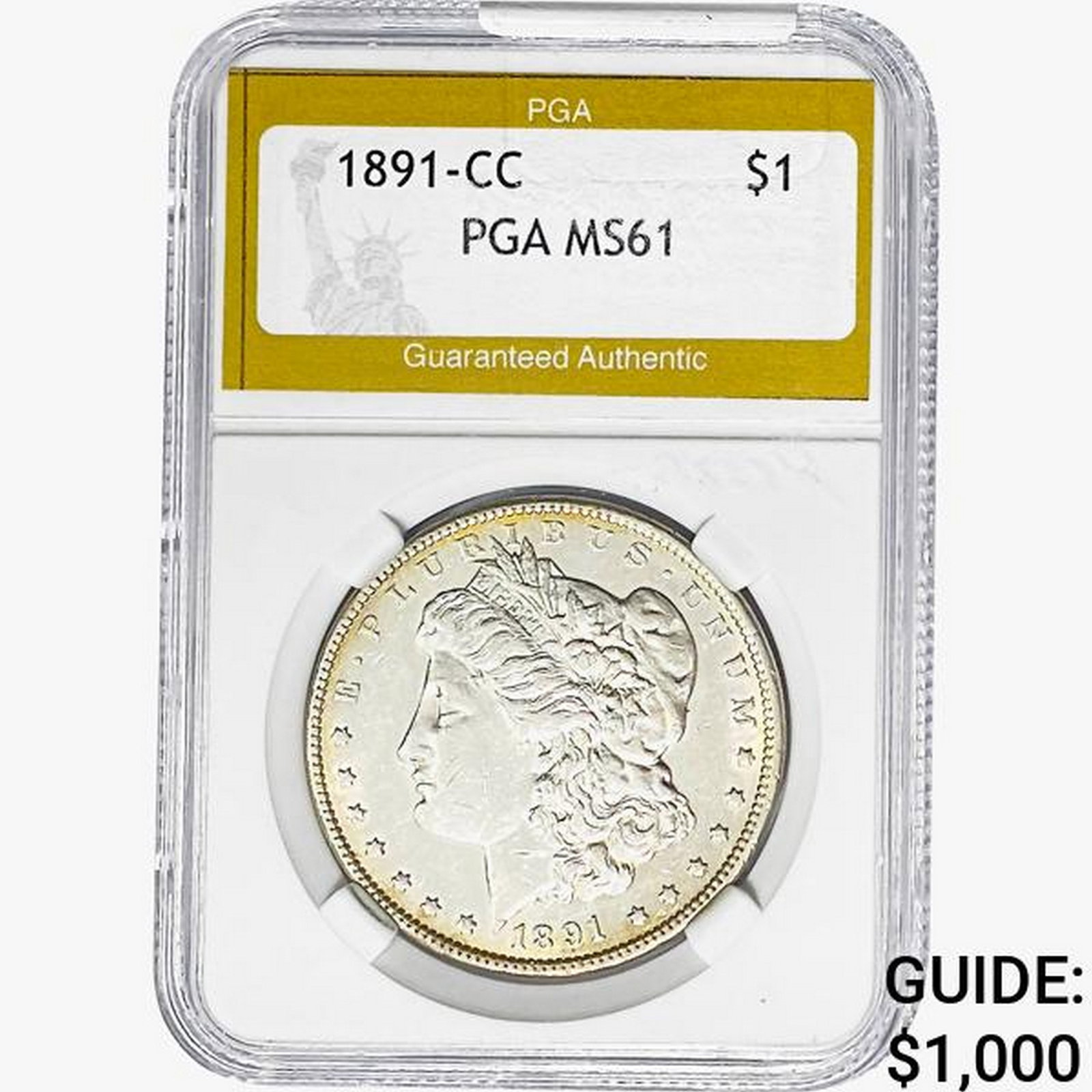 1891-CC Morgan Silver Dollar PGA MS61: 1891-CC Morgan Silver Dollar PGA MS61