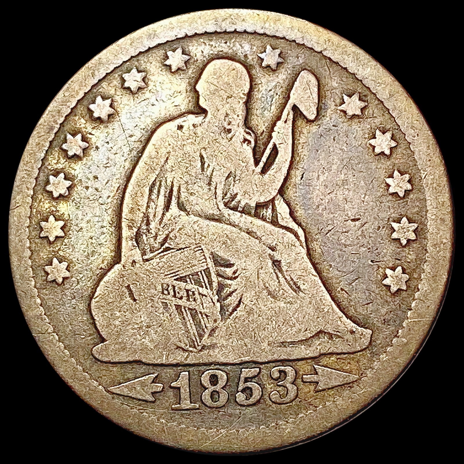 1853 Arrows and Rays Seated Liberty Quarter NICELY CIRCULATED: 1853 Arrows and Rays Seated Liberty Quarter NICELY CIRCULATED