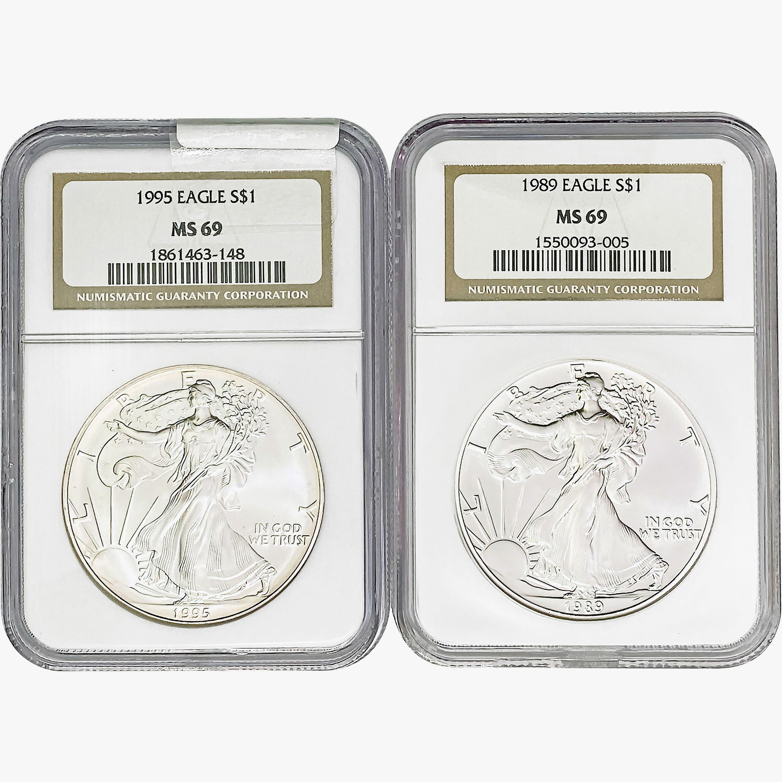 [2] 1989 & 1995 Silver Eagle NGC MS69 (1 of 2)