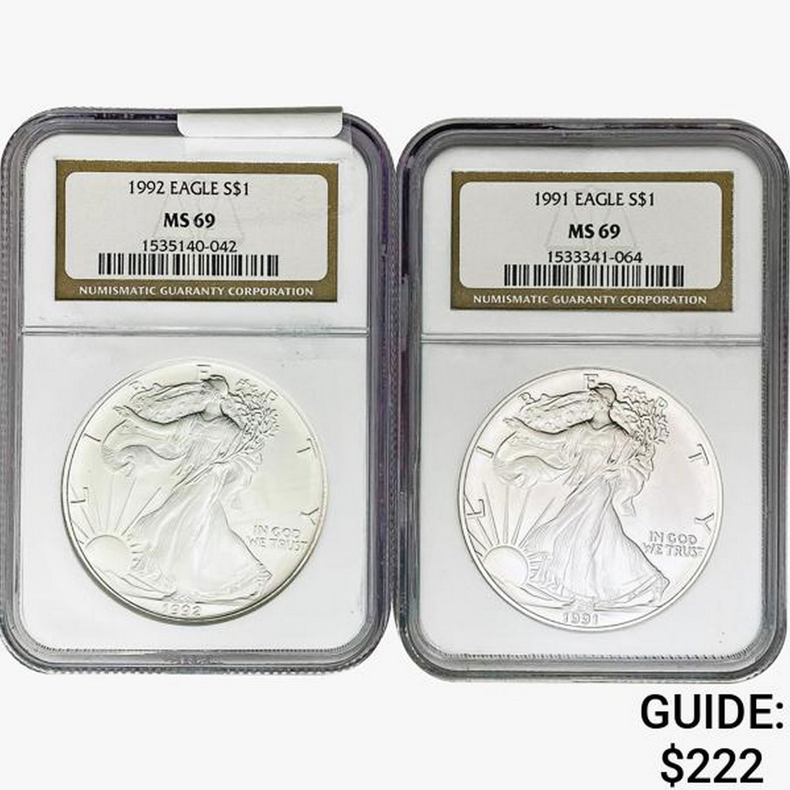 [2] 1991 & 1992 Silver Eagle NGC MS69 (1 of 2)