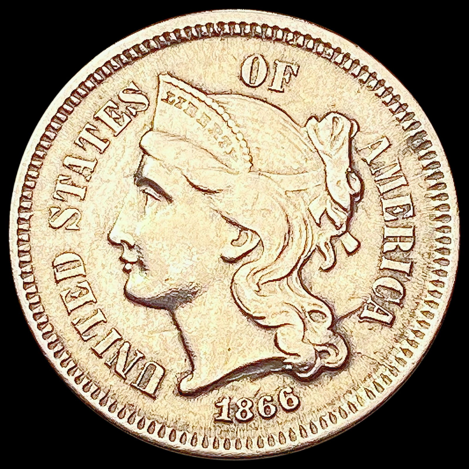 1866 Nickel Three Cent CLOSELY UNCIRCULATED (1 of 2)