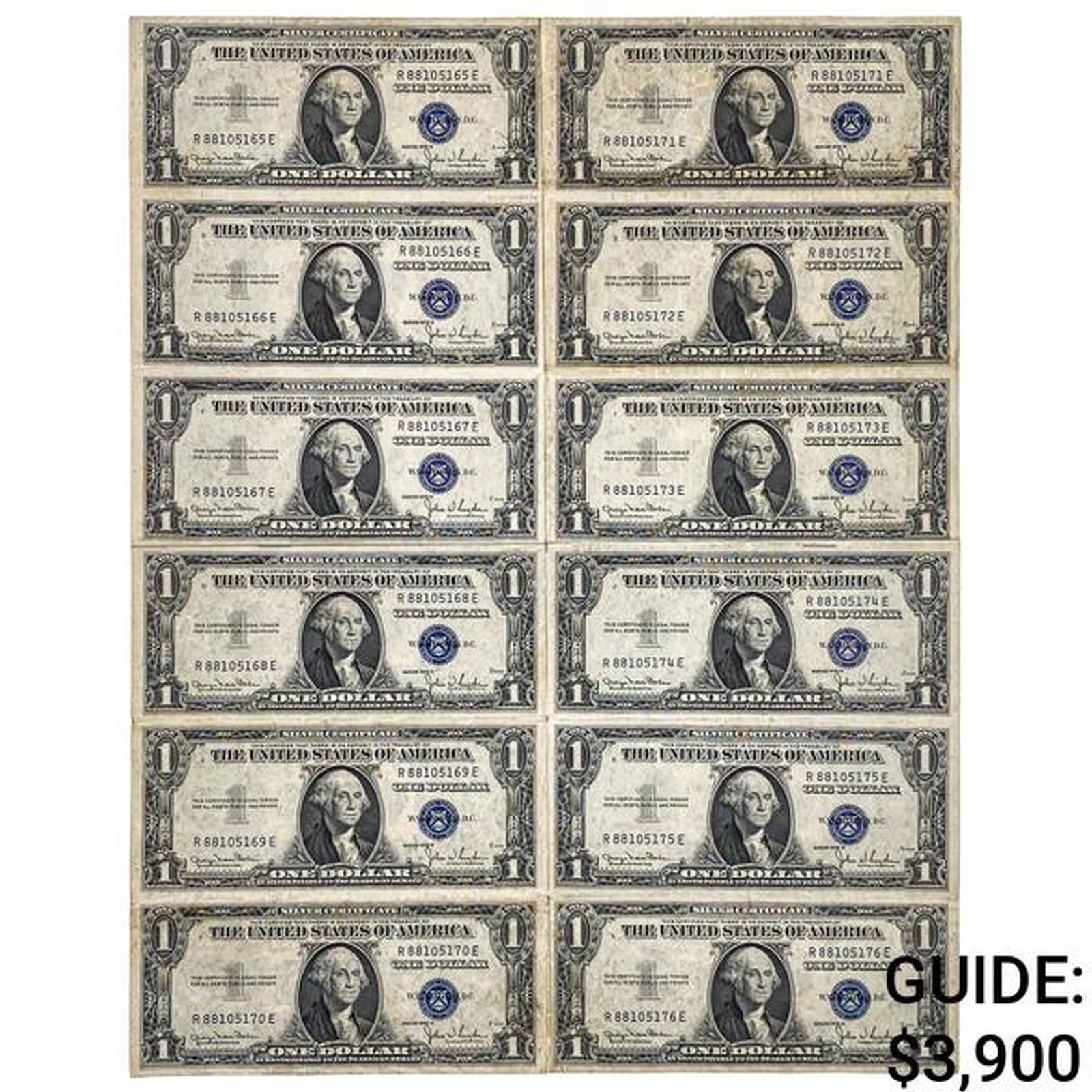 UNCUT SHEET OF (12) 1935-D $1 SILVER CERTIFICATES (1 of 2)