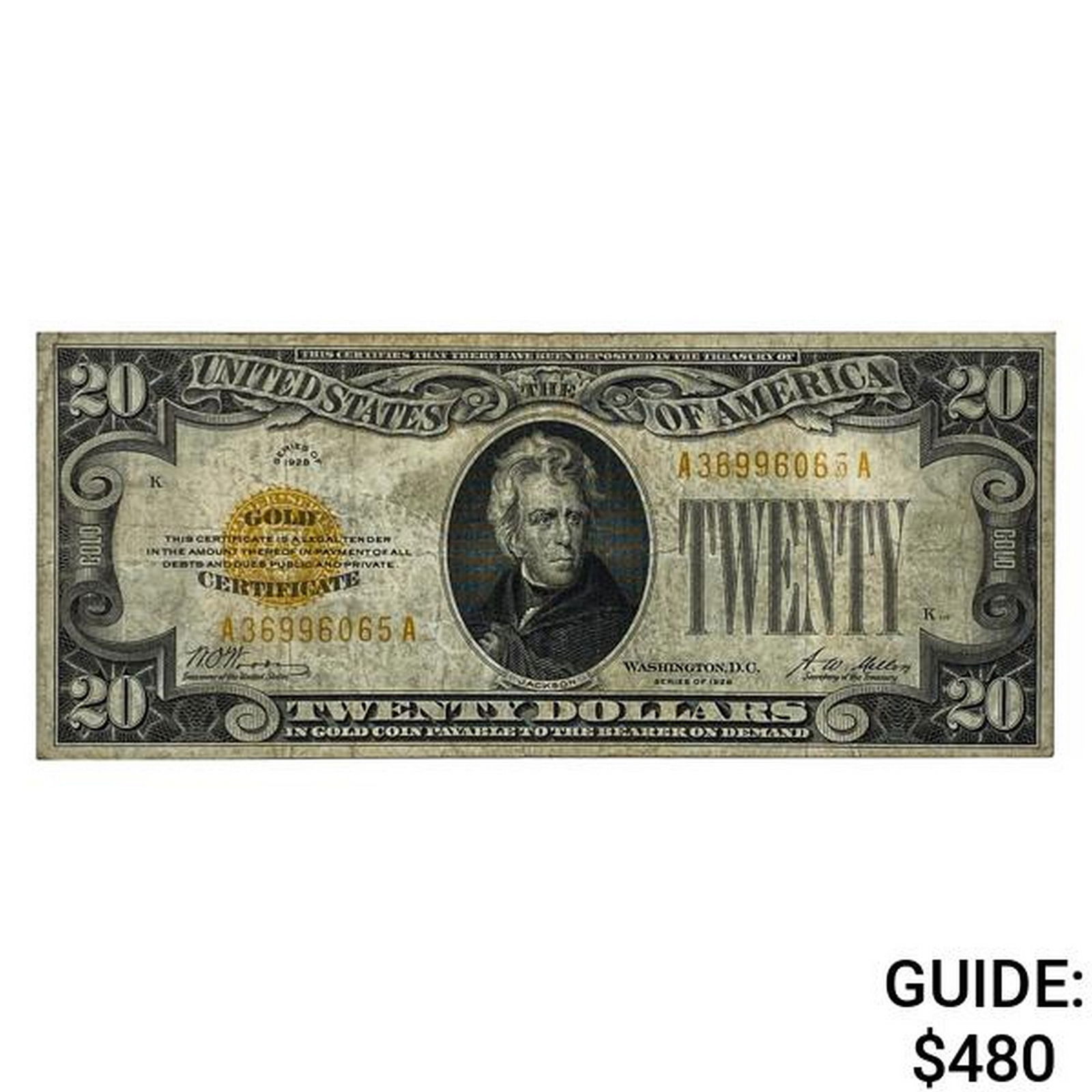 1928 $20 GOLD CERTIFICATE NOTE VERY FINE (1 of 2)