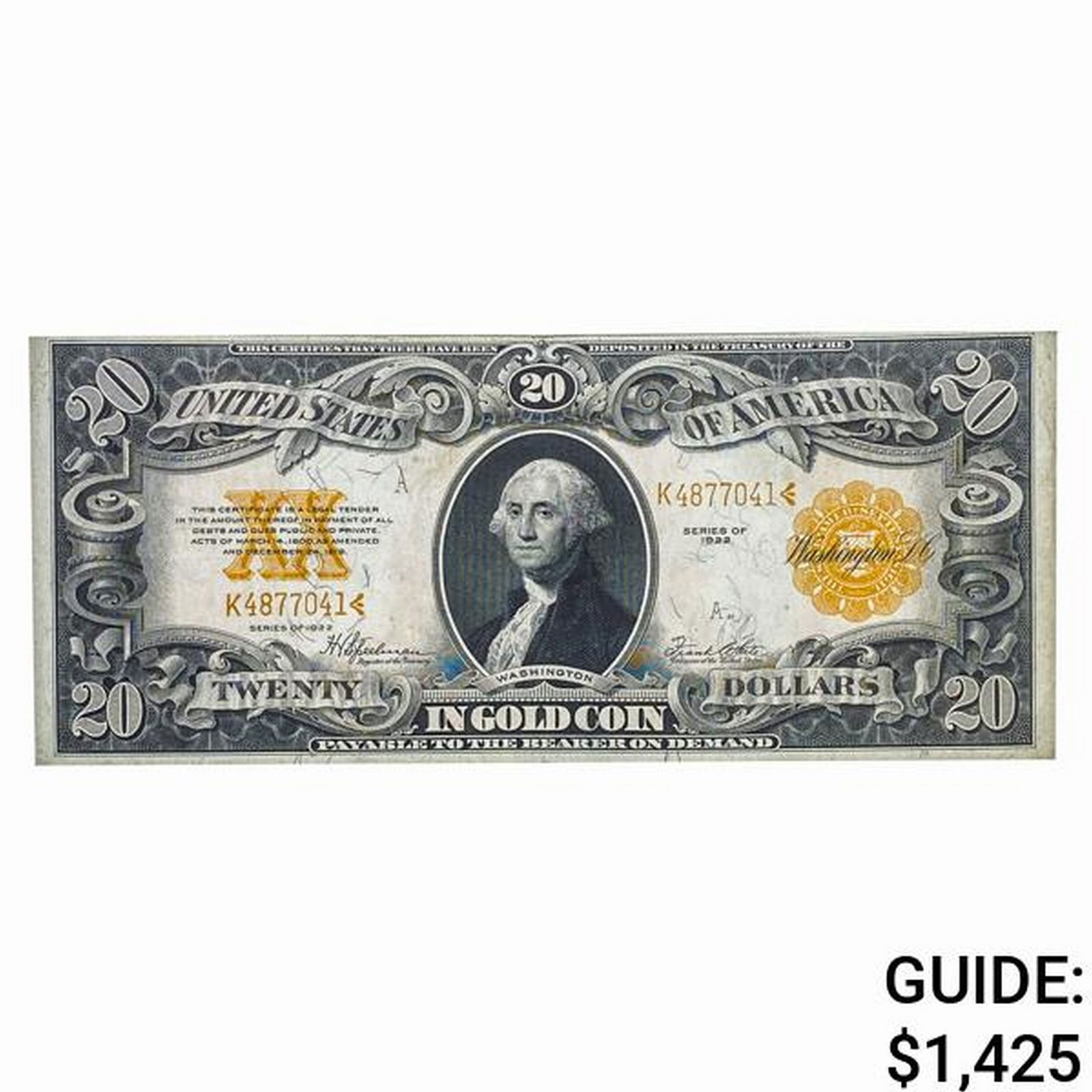 FR. 1187 1922 $20 GOLD CERTIFICATE XF (1 of 2)