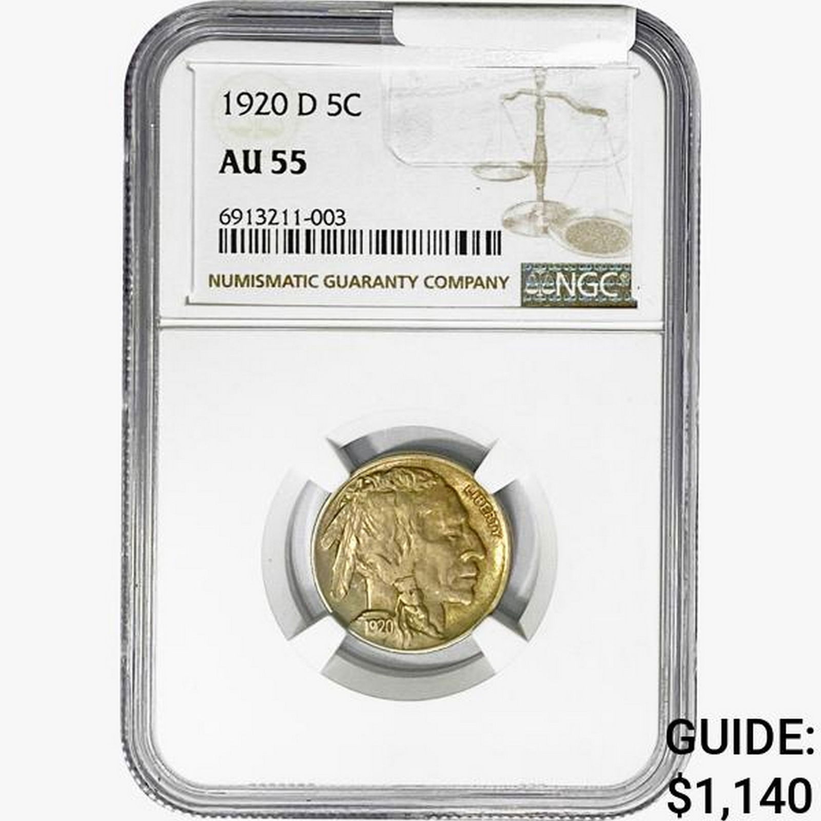 1920-D Buffalo Nickel NGC AU55 (1 of 2)